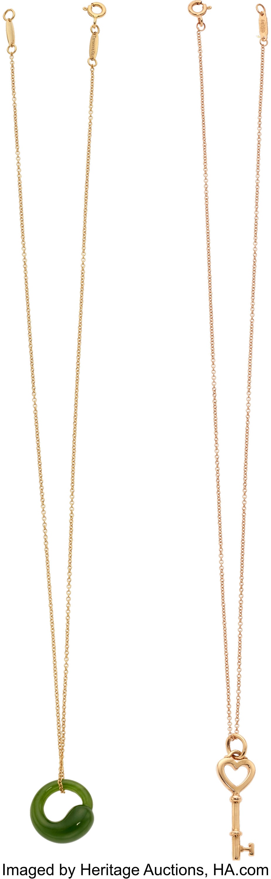 Tiffany & Co. Nephrite Jade, Gold Pendant-Neckla: Tiffany & Co. Nephrite Jade, Gold Pendant-Necklaces Stones: Carved nephrite jade Metal: 18k gold Marked: Tiffany & Co.; Elsa Peretti for Tiffany &