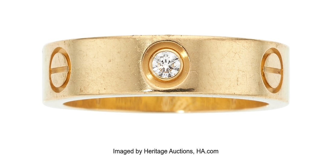 Cartier Diamond, Gold Ring Stones: Full-cut dia: Cartier Diamond, Gold Ring Stones: Full-cut diamonds weighing a total of approximately 0.20 carat Metal: 18k gold Marked: Cartier Collection: LOVE Gross Weight&col