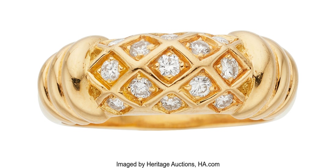 Cartier Diamond, Gold Ring, French Stones: Full: Cartier Diamond, Gold Ring, French Stones: Full-cut diamonds weighing a total of approximately 0.30 carat Metal: 18k gold Marked: Cartier; French hallmarks Gr