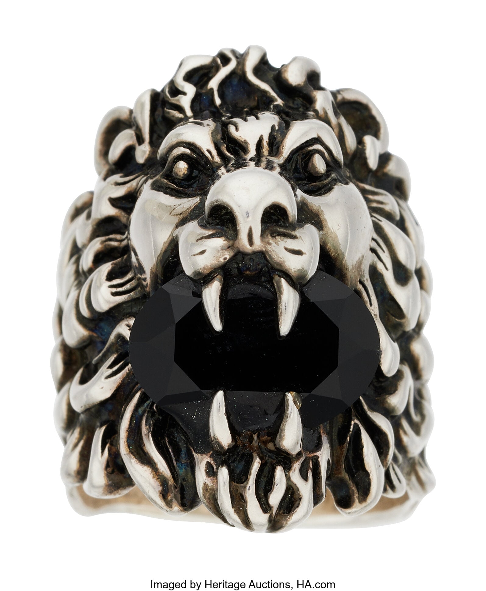 Gucci Black Hardstone, Silver Ring Stones: Oval: Gucci Black Hardstone, Silver Ring Stones: Oval-shaped black hardstone Metal: Silver Marked: Gucci Gross Weight: 21.30 grams Size: 8 (sizeable) HID