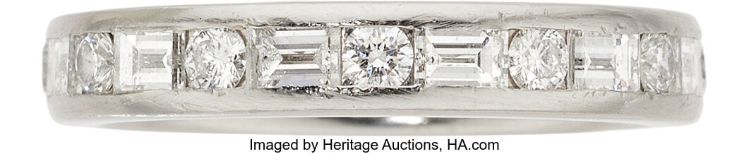 Tiffany & Co. Diamond, Platinum Eternity Band : Tiffany & Co. Diamond, Platinum Eternity Band Stones: Full-cut diamonds weighing a total of 0.43 carat; baguette-cut diamonds weighing a total of 1.08 carats 