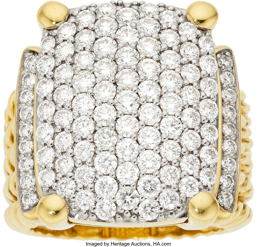 David Yurman Diamond, Gold Ring Stones: Full-cu: David Yurman Diamond, Gold Ring Stones: Full-cut diamonds weighing a total of approximately 2.00 carats Metal: 18k gold Marked: for David Yurman Gross Weight: 19&p