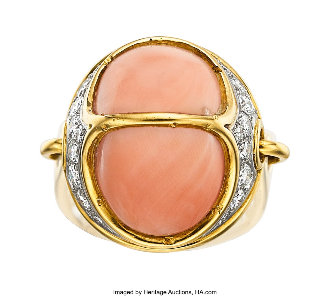Cartier Coral, Diamond, Platinum, Gold Ring, Fre (1 of 4)