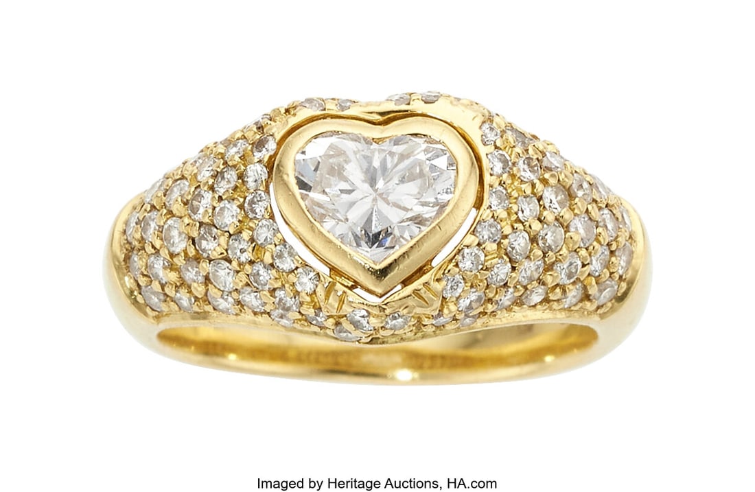 Francesco Barbin Diamond, Gold Ring Stones: Hea: Francesco Barbin Diamond, Gold Ring Stones: Heart-shaped diamond weighing approximately 0.60 carat; full-cut diamonds weighing a total of approximately 0.25 carat Metal&