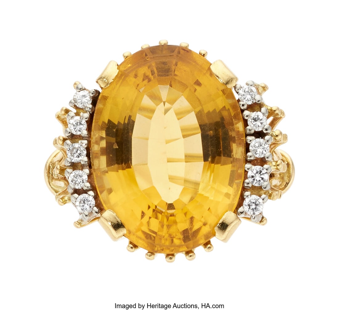 H. Stern Citrine, Diamond, Gold Ring Stones: Ov: H. Stern Citrine, Diamond, Gold Ring Stones: Oval-shaped citrine; full-cut diamonds weighing a total of approximately 0.25 carat Metal: 18k gold Attributed&c