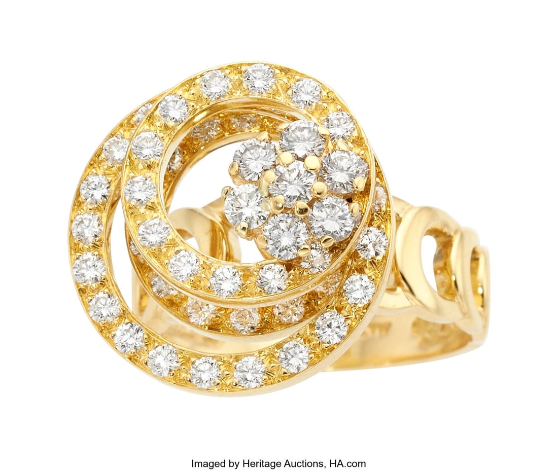 Norman Teufel Diamond, Gold Ring, circa 1972 St: Norman Teufel Diamond, Gold Ring, circa 1972 Stones: Full-cut diamonds weighing a total of approximately 1.45 carats Metal: 18k gold Marked: for Norman Teufel Coll