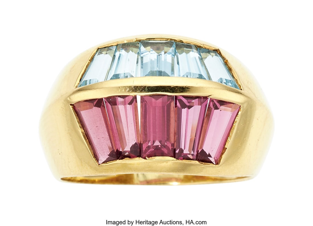 H. Stern Pink Tourmaline, Aquamarine, Gold Ring  (1 of 2)