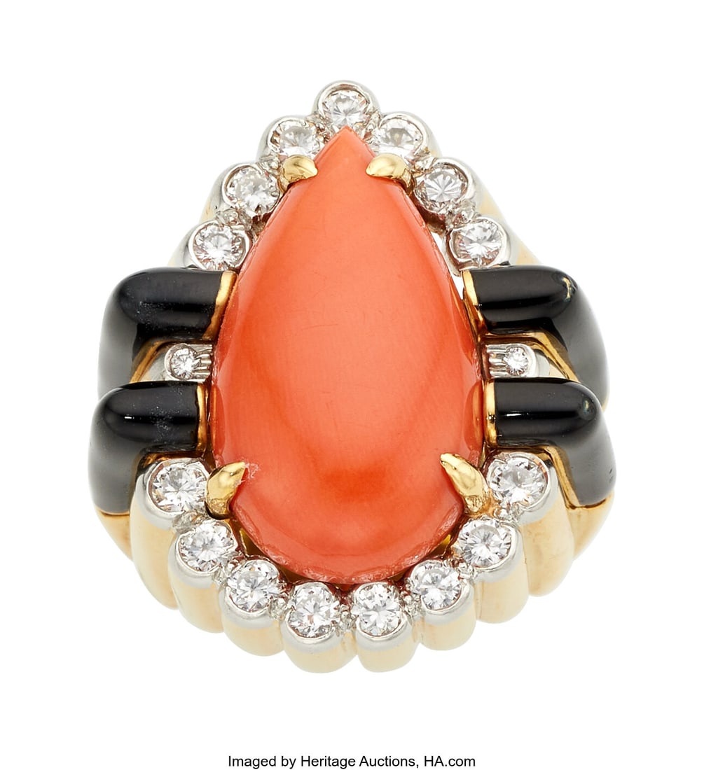 David Webb Coral, Diamond, Enamel, Platinum-Topp (1 of 4)