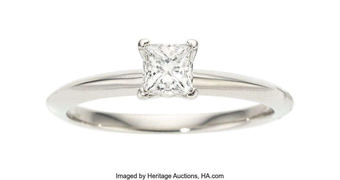 Tiffany & Co. Diamond, Platinum Ring Stones: Sq: Tiffany & Co. Diamond, Platinum Ring Stones: Square-shaped diamond weighing 0.42 carat Metal: Platinum Marked: Tiffany & Co. Gross Weight: 3&