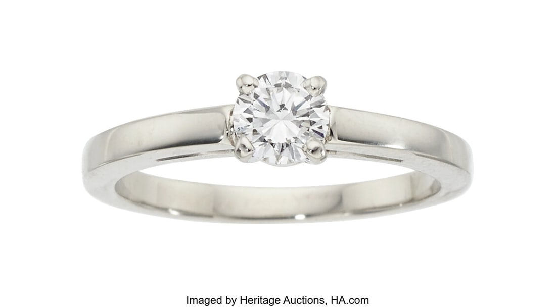 Bvlgari Diamond, Platinum Ring Stones: Full-cut: Bvlgari Diamond, Platinum Ring Stones: Full-cut diamond weighing 0.31 carat Metal: Platinum Marked: Bvlgari Gross Weight: 3.20 grams Size: 4 (siz