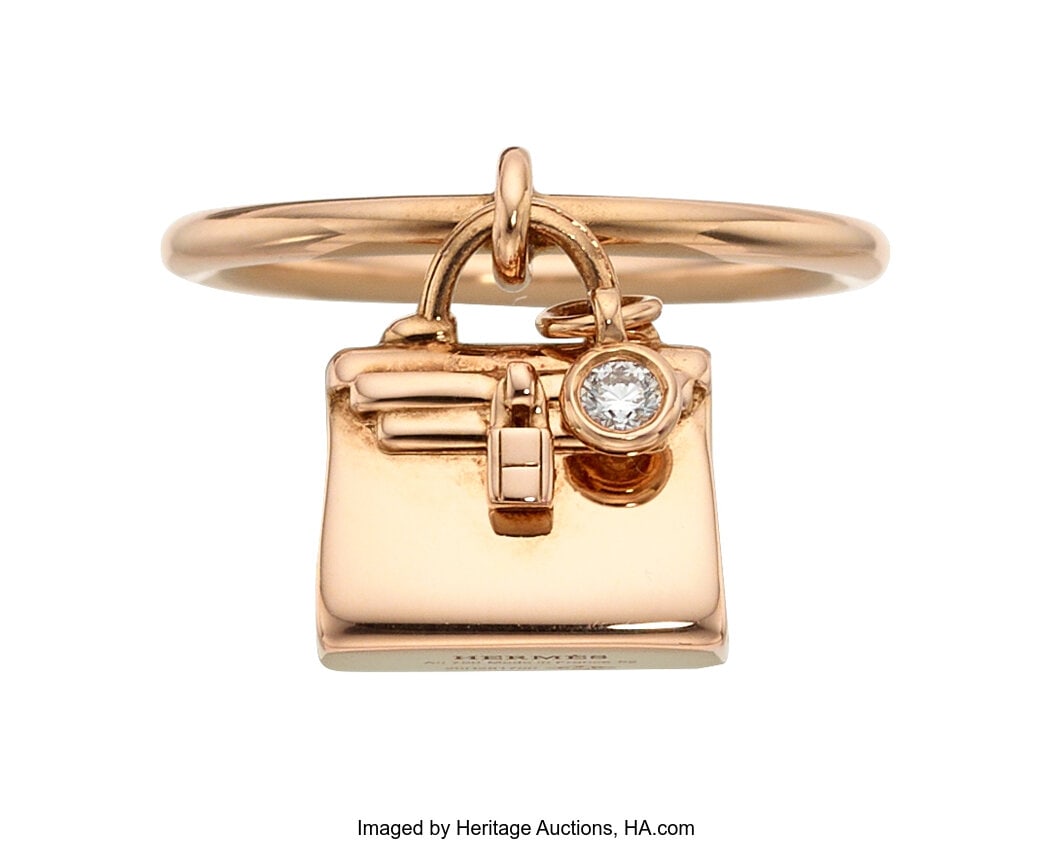 Hermès Diamond, Rose Gold Ring, French Stones:: Hermès Diamond, Rose Gold Ring, French Stones: Full-cut diamond Metal: 18k rose gold Marked: Hermès; French hallmarks Collection: Amulettes Gross