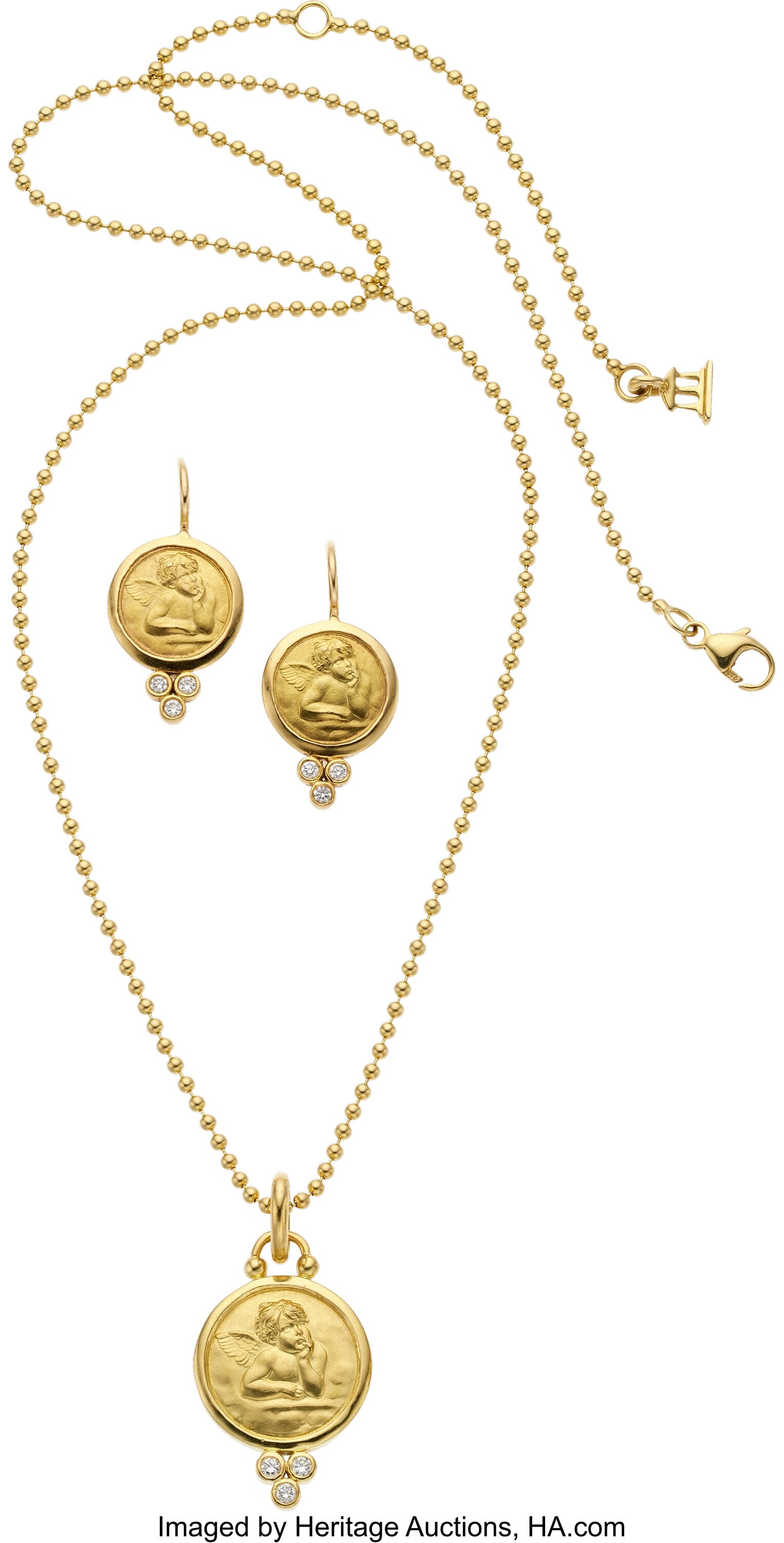 Temple St. Clair Diamond, Gold Jewelry Suite St: Temple St. Clair Diamond, Gold Jewelry Suite Stones: Full-cut diamonds weighing a total of approximately 0.30 carat Metal: 18k gold Marked: for Temple St. 