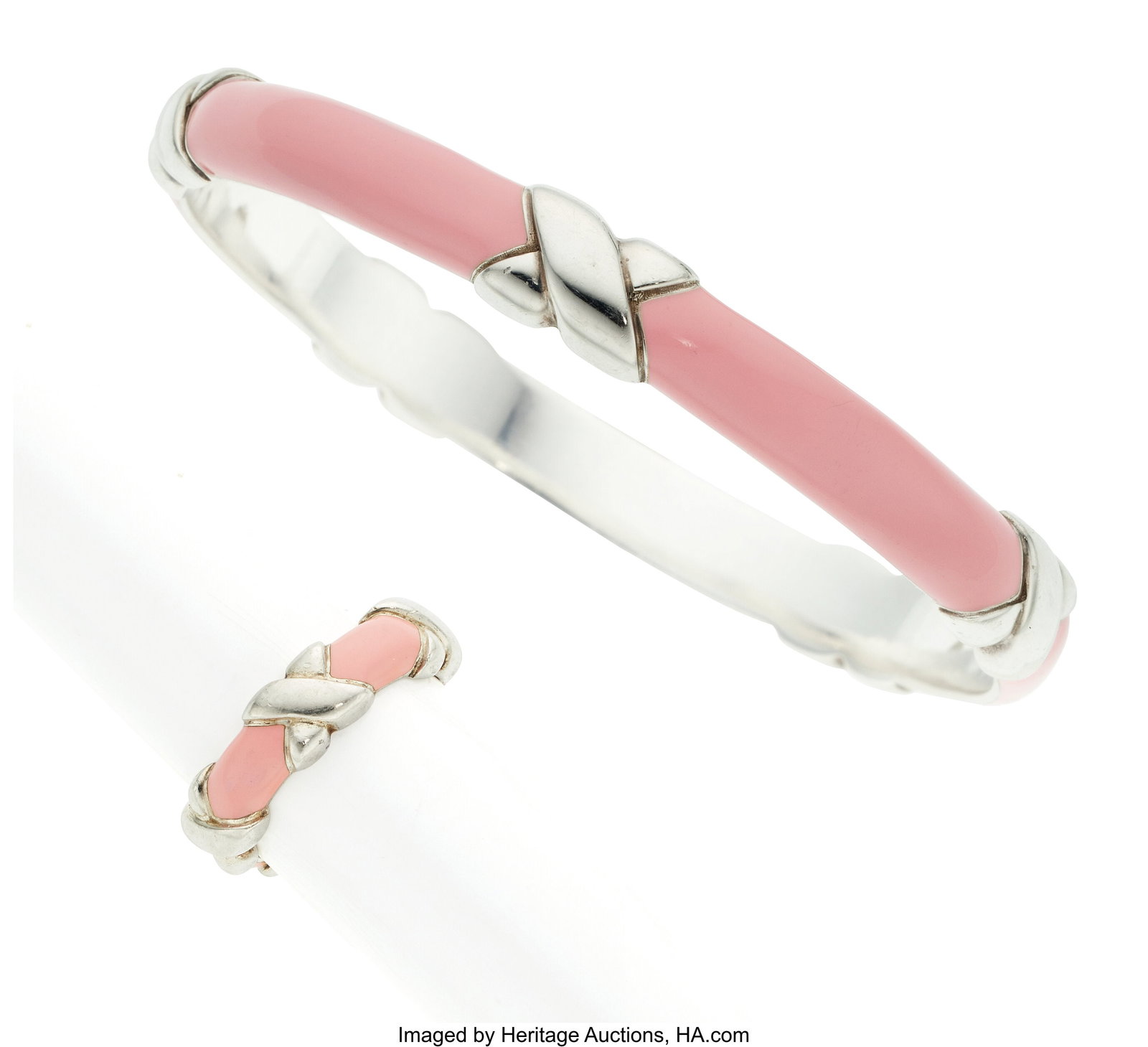 Tiffany & Co. Enamel, Silver Jewelry Suite Elem: Tiffany & Co. Enamel, Silver Jewelry Suite Element: Enamel Marked: Tiffany & Co. Gross Weight: 46.60 grams Bracelet Dimensions: 7-3/4 inc
