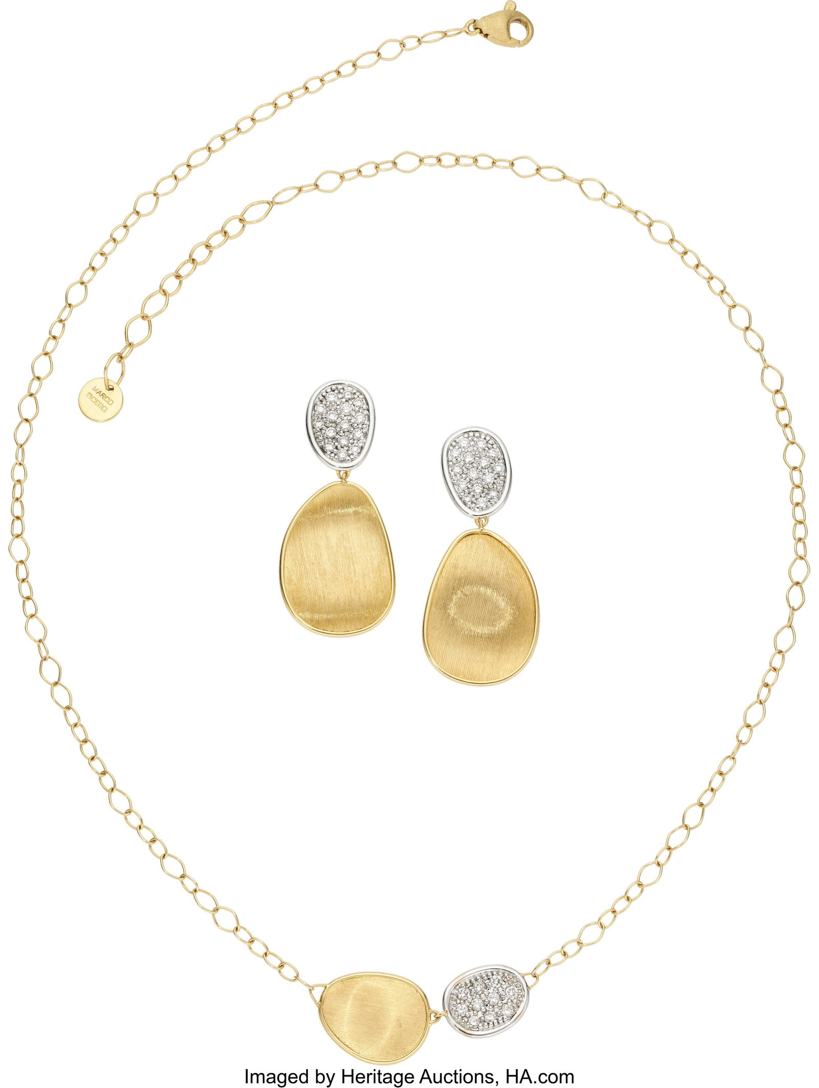 Marco Bicego Diamond, Gold Jewelry Suite Stones: Marco Bicego Diamond, Gold Jewelry Suite Stones: Full-cut diamonds weighing a total of approximately 0.75 carat Metal: 18k white and yellow gold Marked: Marco Bicego Col