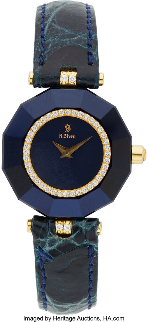 H. Stern Diamond, Gold "Sapphire" Watch Case: 2: H. Stern Diamond, Gold "Sapphire" Watch Case: 24 x 24 mm, dodecagon, 18k gold caseback secured by 4 screws, synthetic sapphire crown, diamond-set bezel&comma