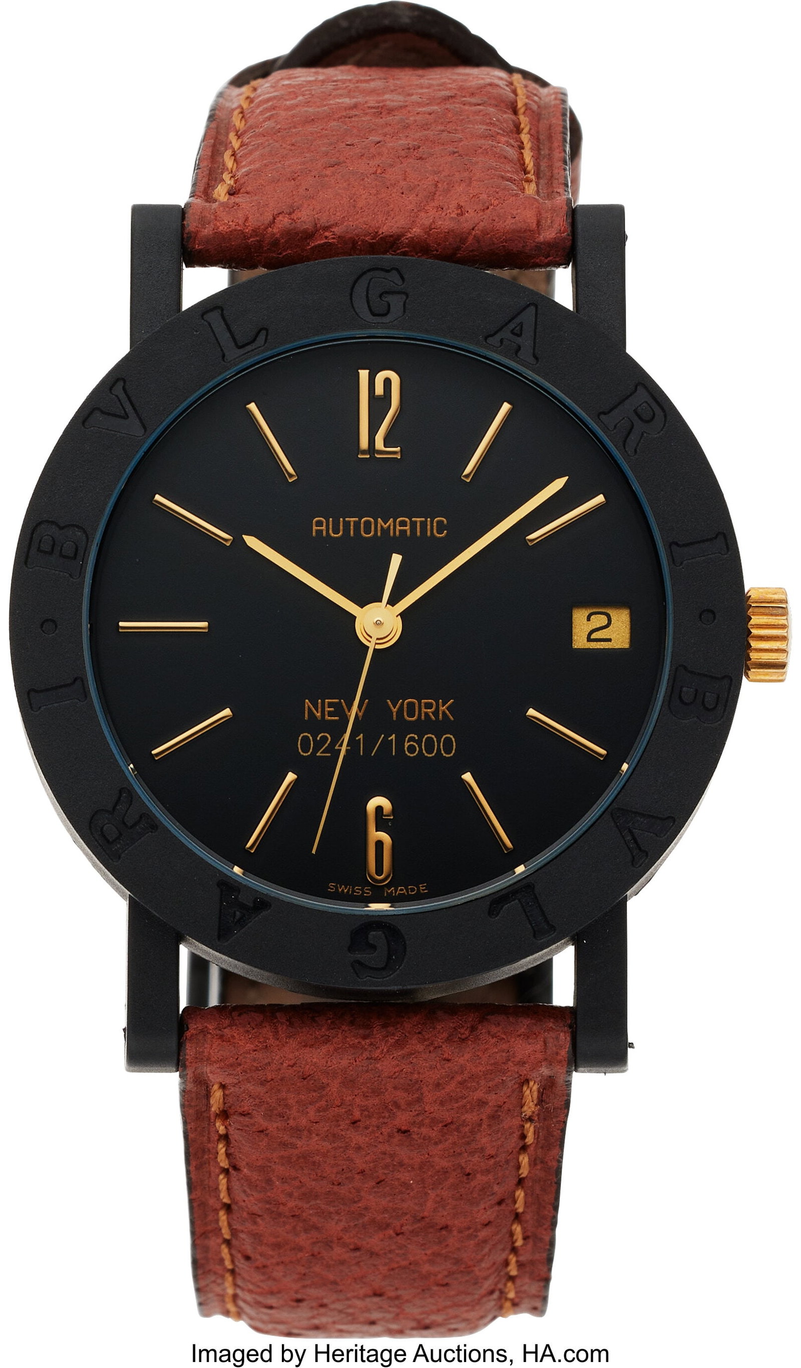 Bvlgari Gold "Carbon New York Limited Edition" W: Bvlgari Gold "Carbon New York Limited Edition" Watch Case: 33 mm, round, composite carbon, exhibition back secured by 6 screws, 18k gold crown, BVLGARI signature be