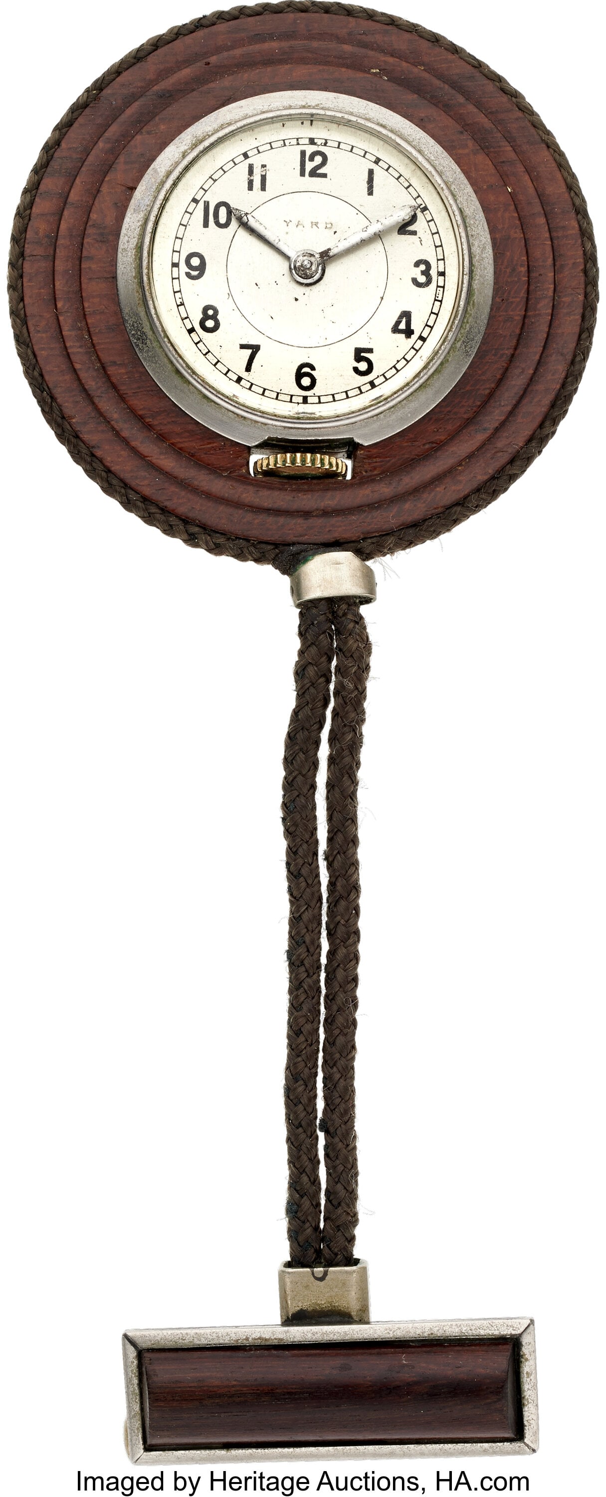 Raymond Yard Art Deco Wood, Stainless Steel Lape: Raymond Yard Art Deco Wood, Stainless Steel Lapel Watch, French, circa 1937 Case: 36 mm, round, stainless steel, mineral crystal and exhibition back Dial&colo