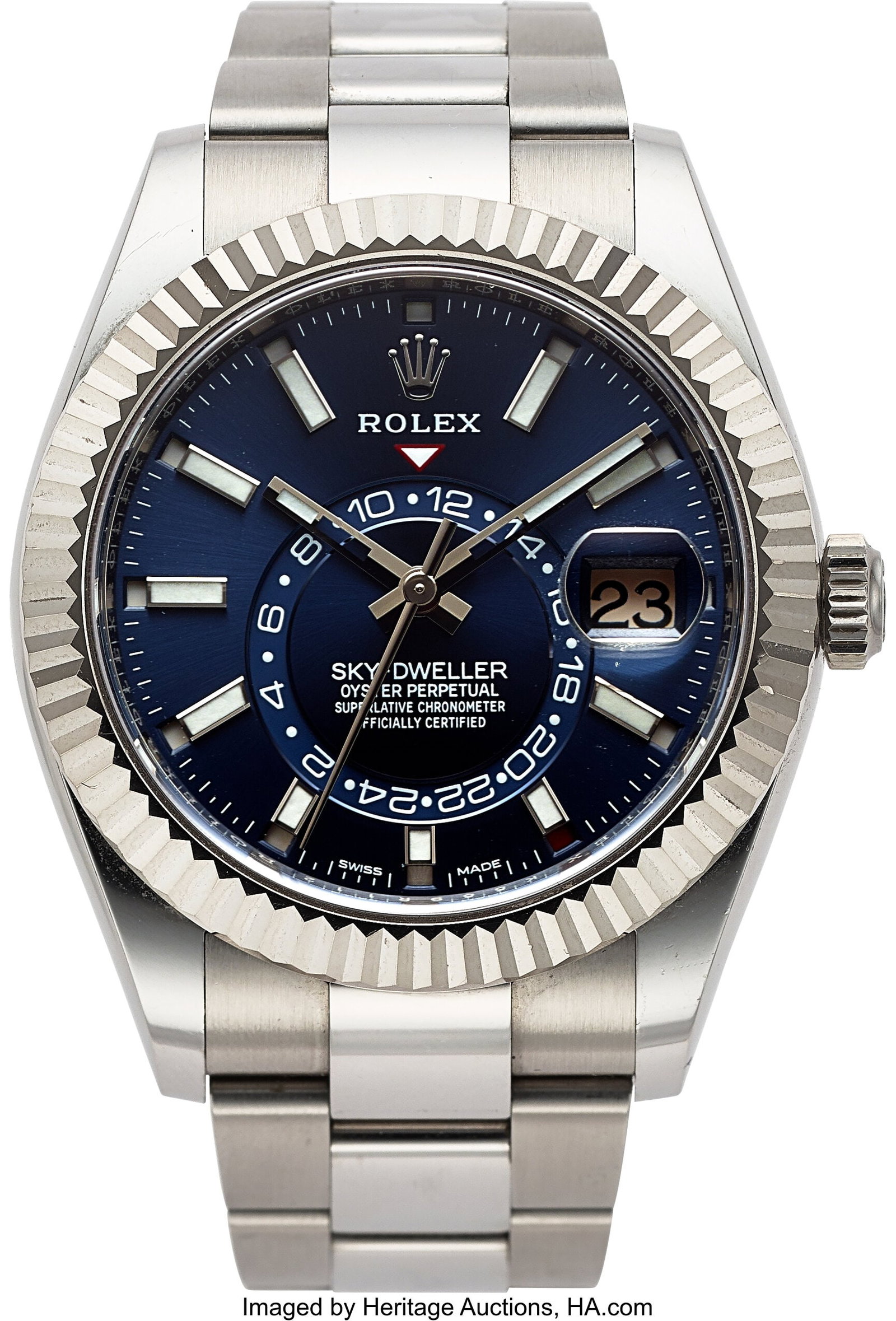Rolex Oyster Perpetual Sky-Dweller, Steel and 18: Rolex Oyster Perpetual Sky-Dweller, Steel and 18k White Gold, Ref. 326934 Case: 42 mm, stainless steel and 18k white gold, three body, screw-down case back a