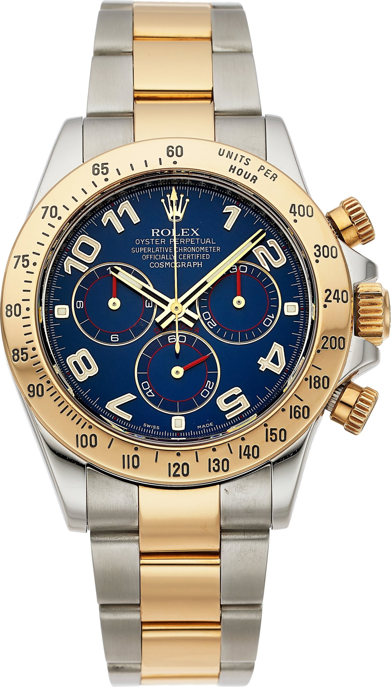 Rolex Cosmograph Daytona, Steel and 18k Yellow G: Rolex Cosmograph Daytona, Steel and 18k Yellow Gold, Ref. 116523 Case: 40 mm, stainless steel and 18k yellow gold, three body, screw-down case back, cr