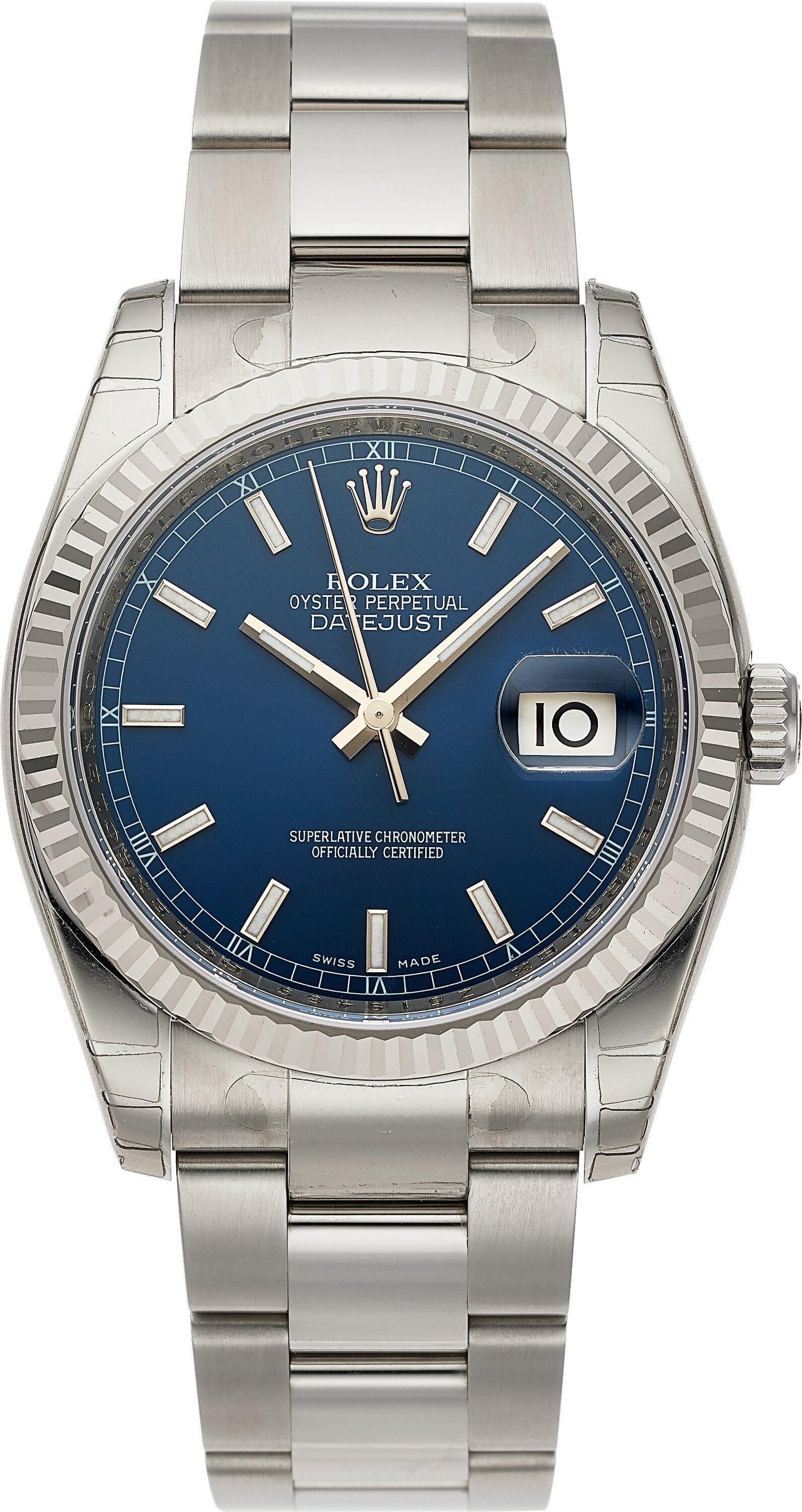 Rolex Oyster Perpetual Datejust, Steel and 18k W: Rolex Oyster Perpetual Datejust, Steel and 18k White Gold, Ref. 116234 Case: 36 mm, stainless steel and 18k white gold, three body, screw-down case back and 