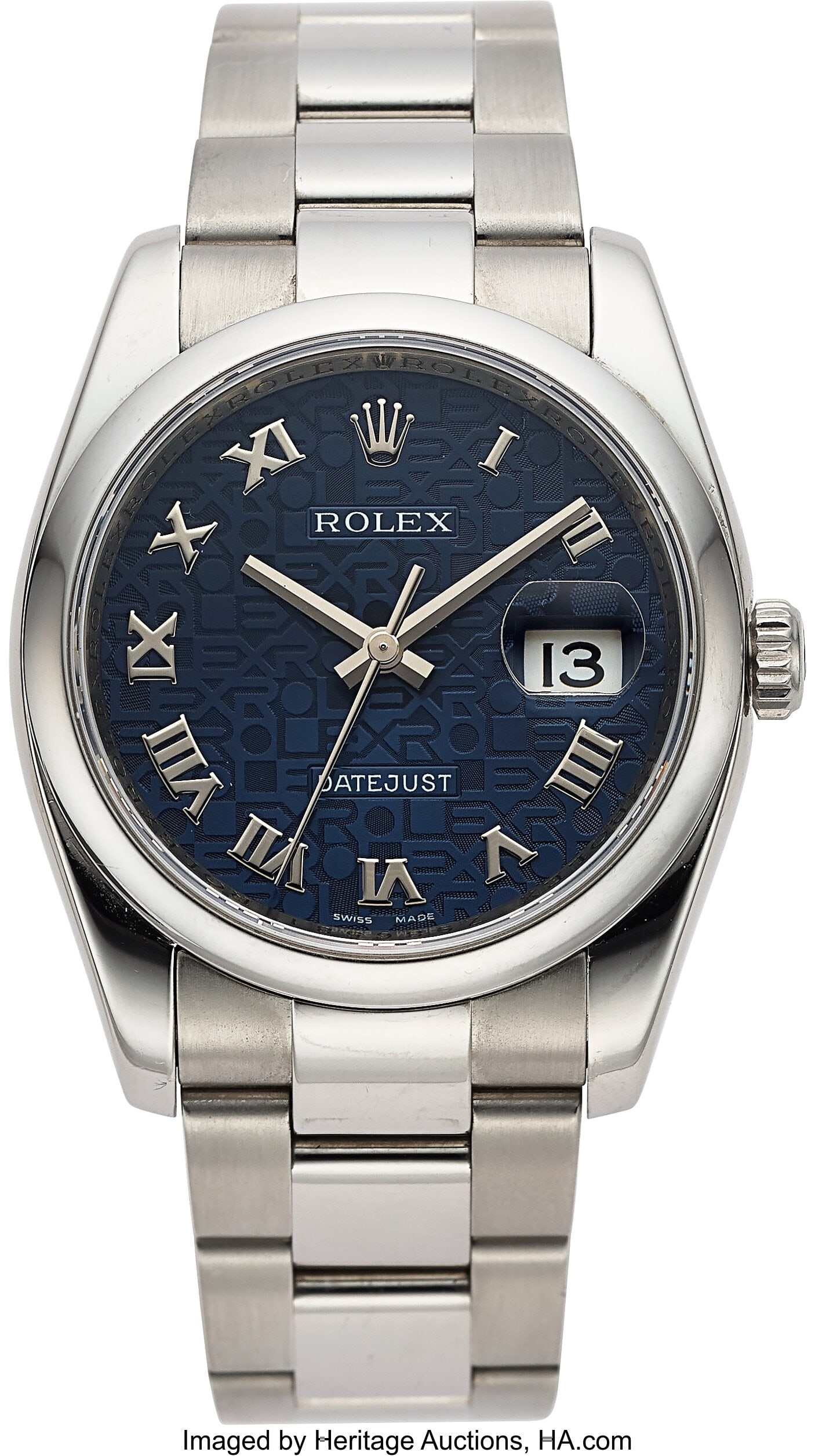 Rolex Datejust, Stainless Steel, Blue Jubilee Di: Rolex Datejust, Stainless Steel, Blue Jubilee Dial, Ref. 116200 Case: 36 mm, stainless steel, three body, screw-down case back and crown, fixed d