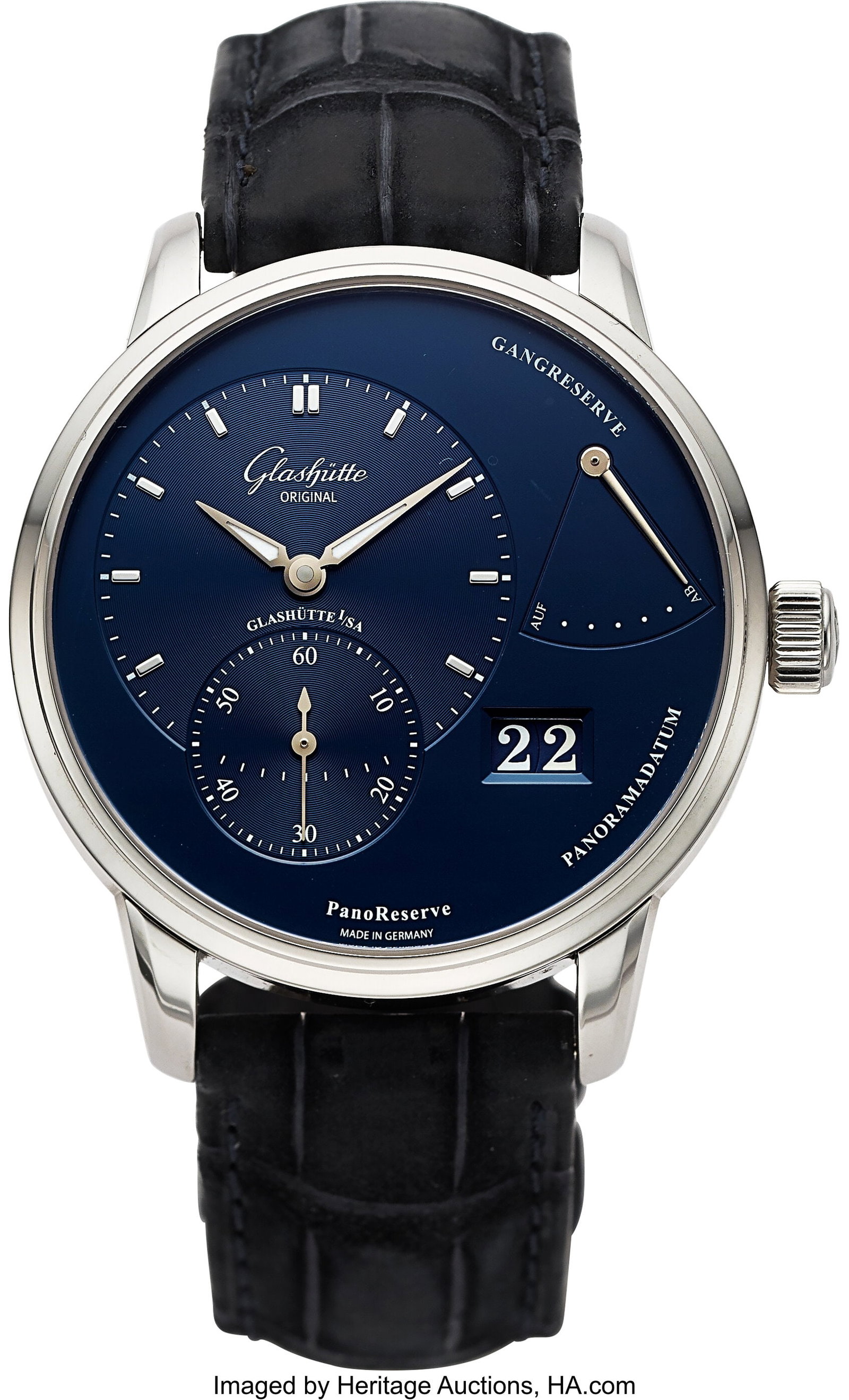 Glashutte Original PanoReserve Panoramadatum, Fu: Glashutte Original PanoReserve Panoramadatum, Full Set, Ref. 1-65-01-26-12-61 Case: 40 mm, stainless steel, three body, five screw exhibition case back&comma