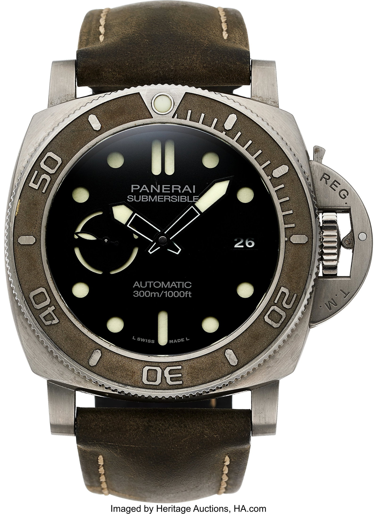 Panerai Submersible "Mike Horn" Edition, Titaniu: Panerai Submersible "Mike Horn" Edition, Titanium, Ref. PAM00984 Case: 46 mm, titanium, three body, screw-down case back, unidirectional ratcheted rota