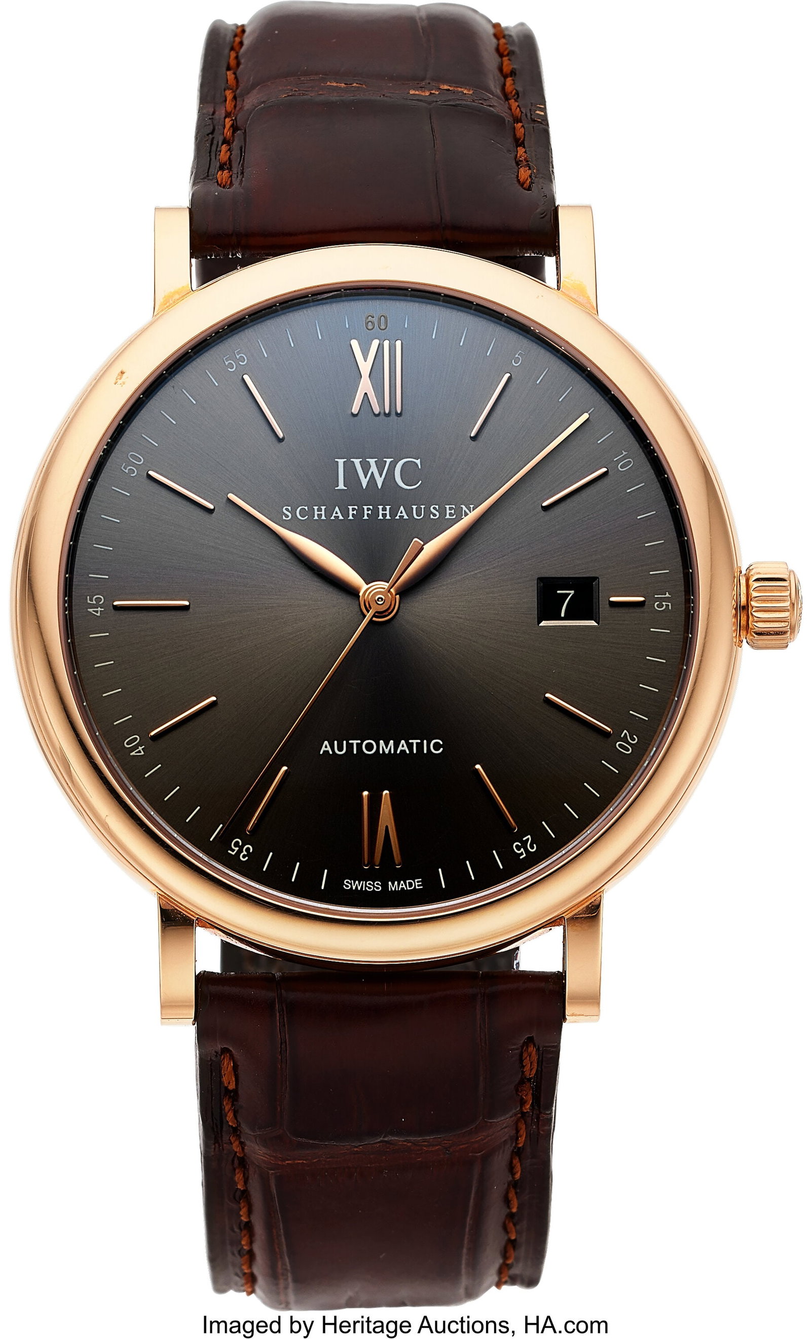 IWC Portofino, 18k Rose Gold, Automatic Winding : IWC Portofino, 18k Rose Gold, Automatic Winding Case: 39 mm, 18k rose gold, two body, six screw case back, fixed domed bezel, No. 5564154 Dial&co