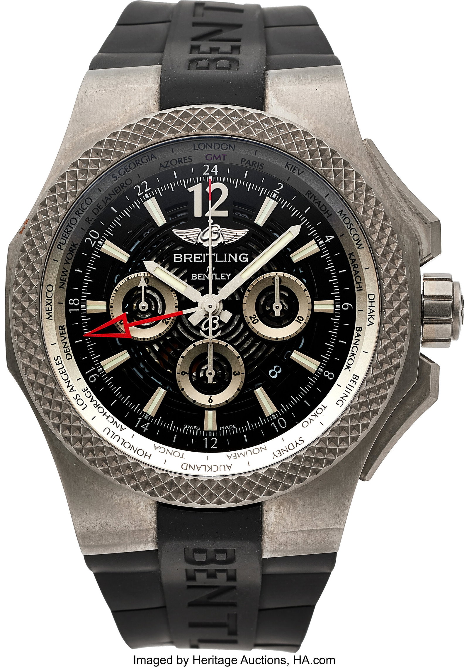 Breitling for Bentley GMT Lightbody, Titanium, F: Breitling for Bentley GMT Lightbody, Titanium, Full Set, Ref. EB0432 Case: 49 mm, titanium, three body, screw-down exhibition case back,