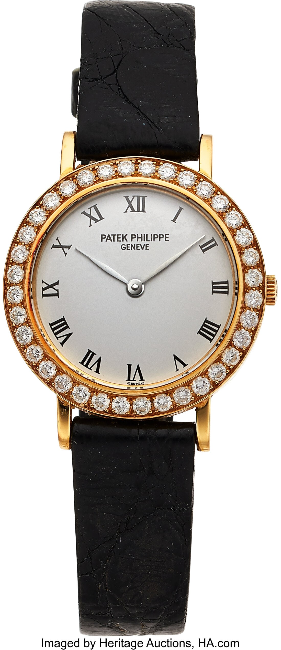 Patek Philippe Calatrava, 18k Yellow Gold, Diamo: Patek Philippe Calatrava, 18k Yellow Gold, Diamond Set Bezel, Ref. 4820 Case: 25 mm, 18k yellow gold, two body, snap-on case back, diamond set be
