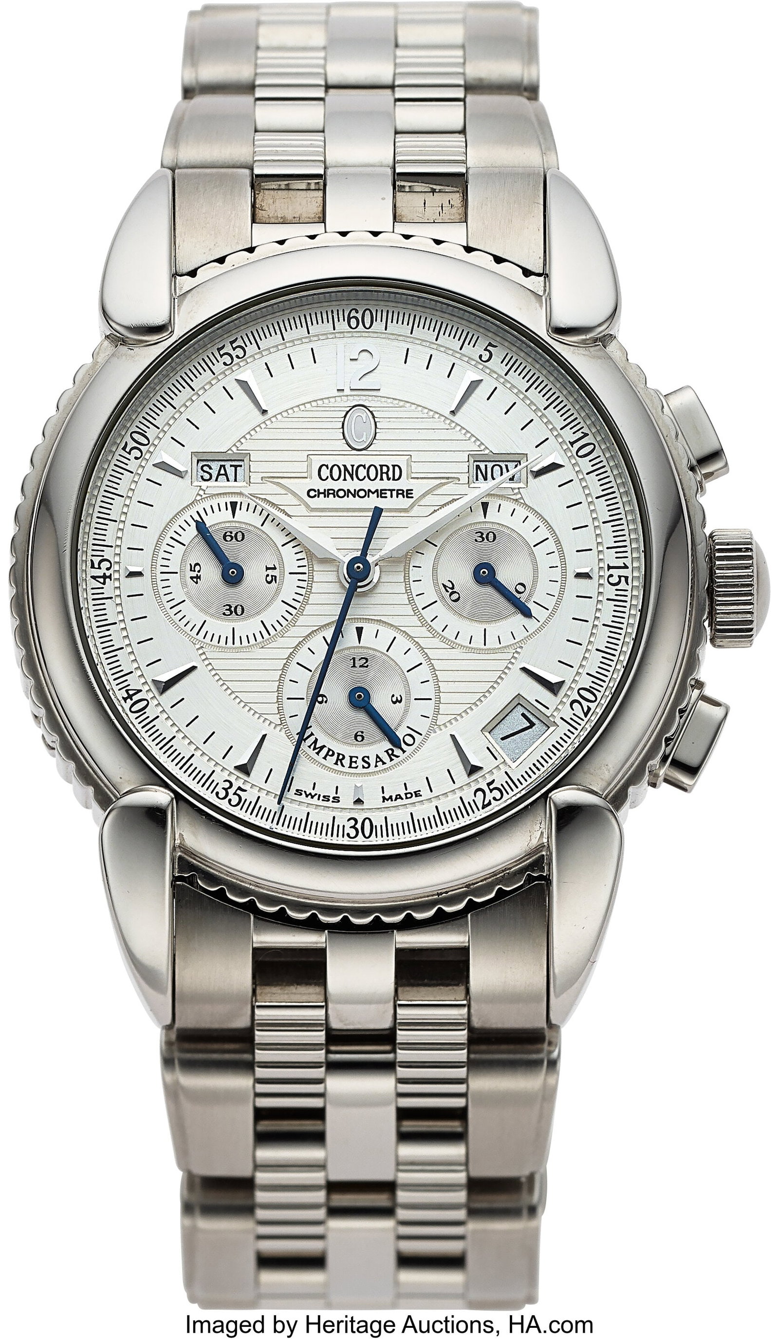 Concord Impresario, Stainless Steel, Ref. 14.G9.: Concord Impresario, Stainless Steel, Ref. 14.G9.210 Case: 38 mm, stainless steel, three body, exhibition case back, fixed domed