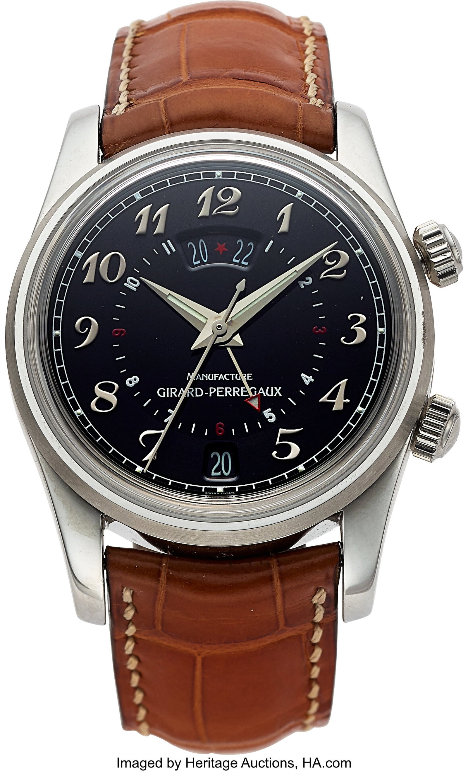 Girard Perregaux Traveller, Stainless Steel, Ref: Girard Perregaux Traveller, Stainless Steel, Ref. 4940 Case: 38 mm, stainless steel, three body, six screw case back, two crowns, No. 2603
