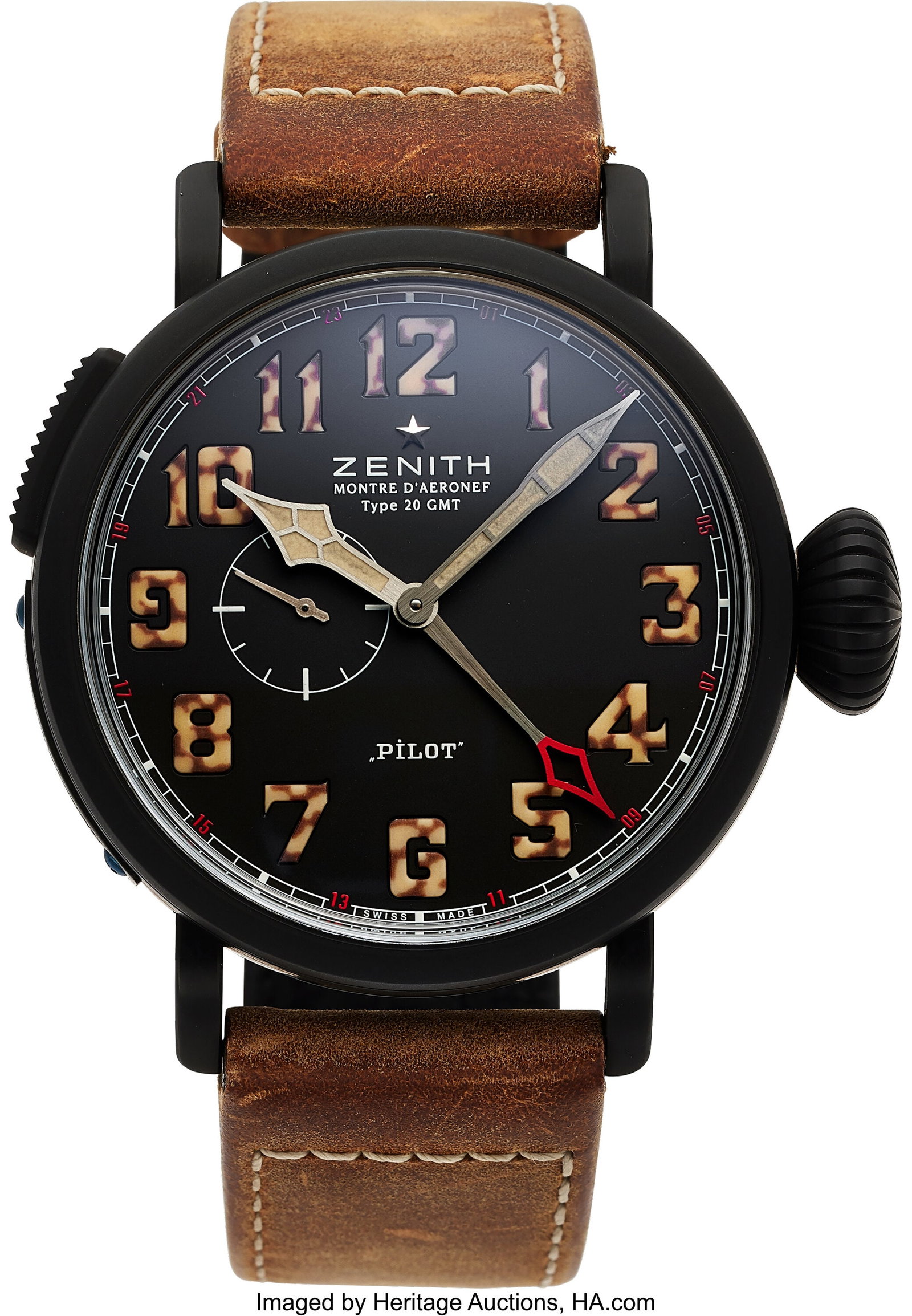 Zenith Pilot Type 20 GMT, Limited Edition 1502/1: Zenith Pilot Type 20 GMT, Limited Edition 1502/1903, Full Set, Ref. 96.2431.693 Case: 48 mm, titanium, three body, eight screw case b