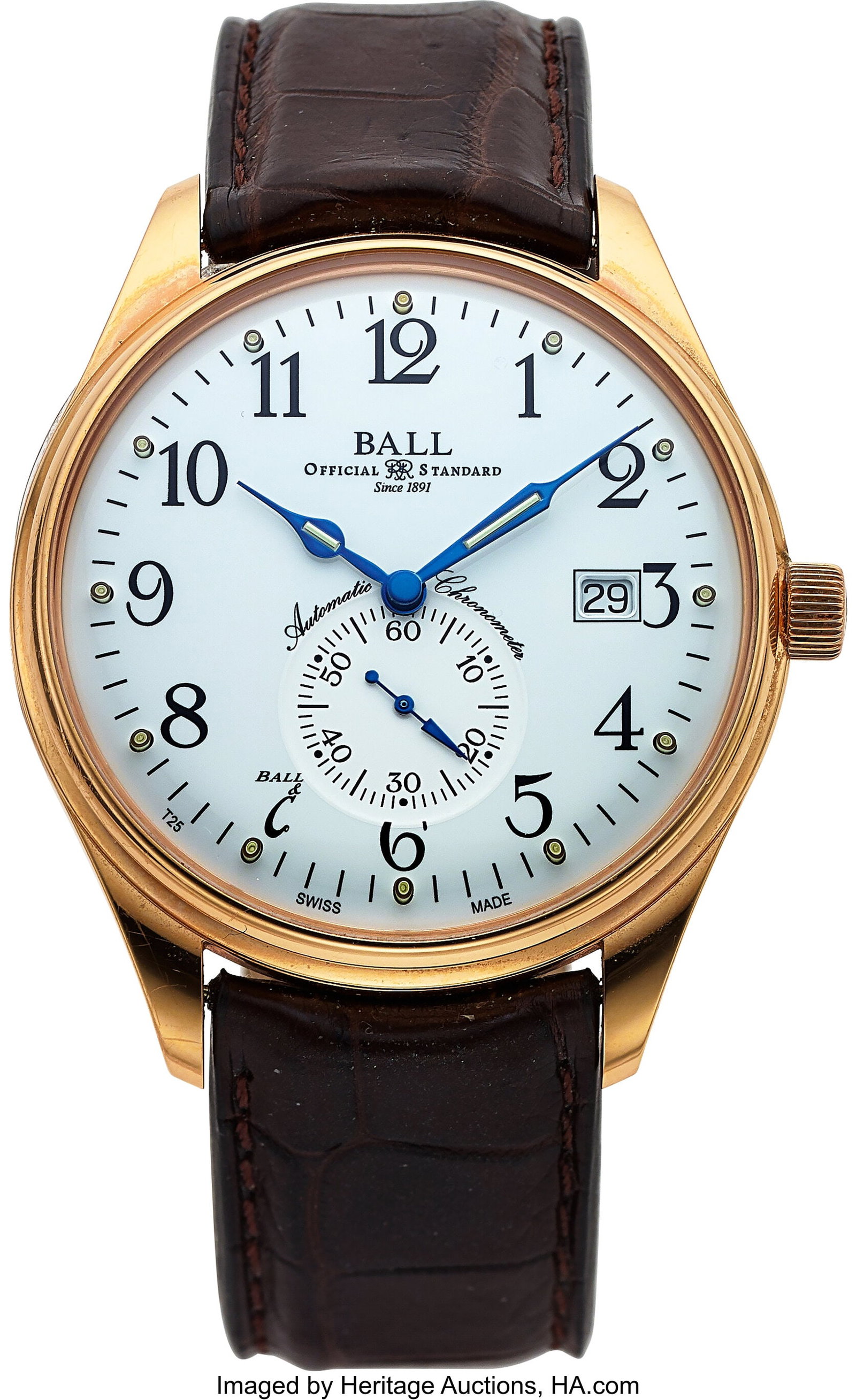 Ball Watch Co. Train Master, 18k Yellow Gold, Fu: Ball Watch Co. Train Master, 18k Yellow Gold, Full Set, Ref. NM3888D Case: 40 mm, 18k yellow gold, three body, five screw exhibition case back&c