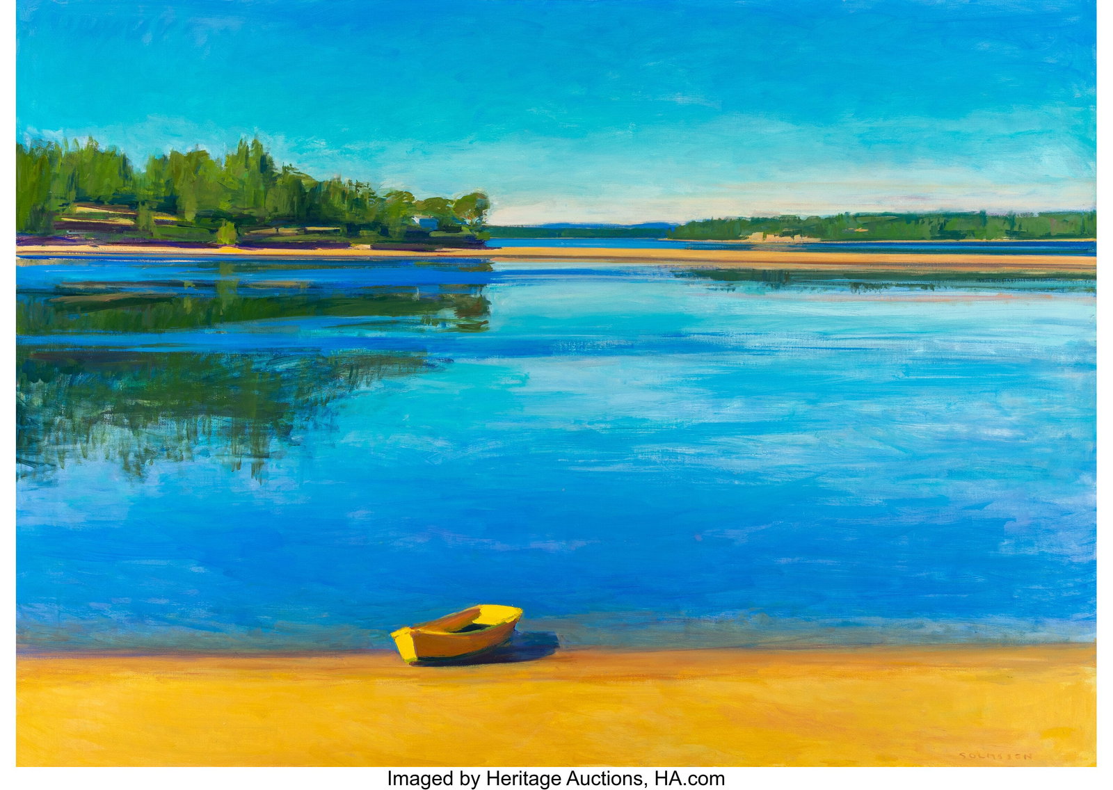 Kurt Solmssen (American, b. 1958) The Yellow Boa: Kurt Solmssen (American, b. 1958) The Yellow Boat, August, 1992 Oil on canvas 50 x 70 inches (127 x 177.8 cm) Signed lower right: Solmssen Sig