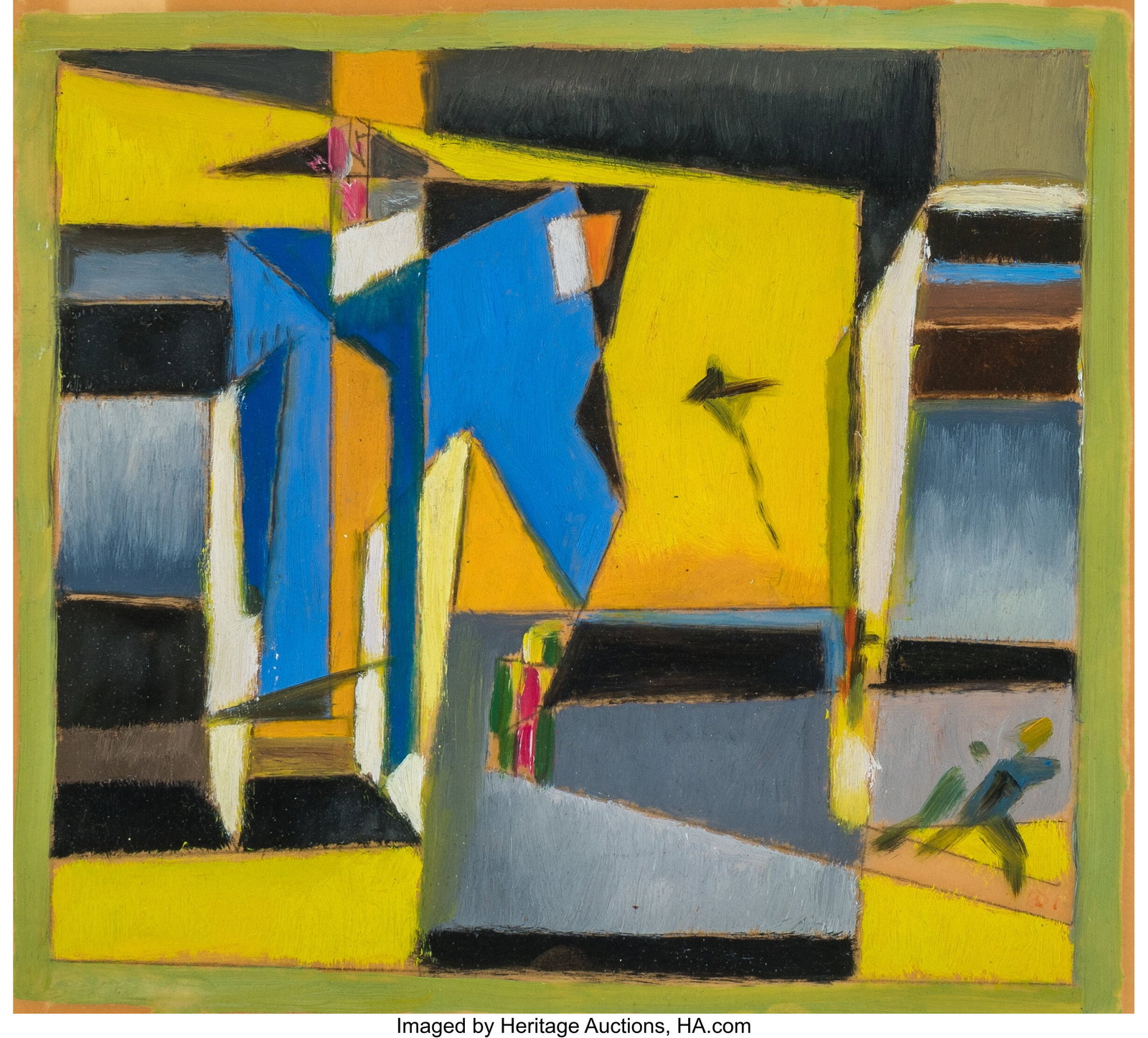 Werner Drewes (American, 1899-1985) Kite Flying,: Werner Drewes (American, 1899-1985) Kite Flying, 1971 Oil on parchment 7-1/4 x 8-1/2 inches (18.4 x 21.6 cm) (sheet) Dated with artist's
