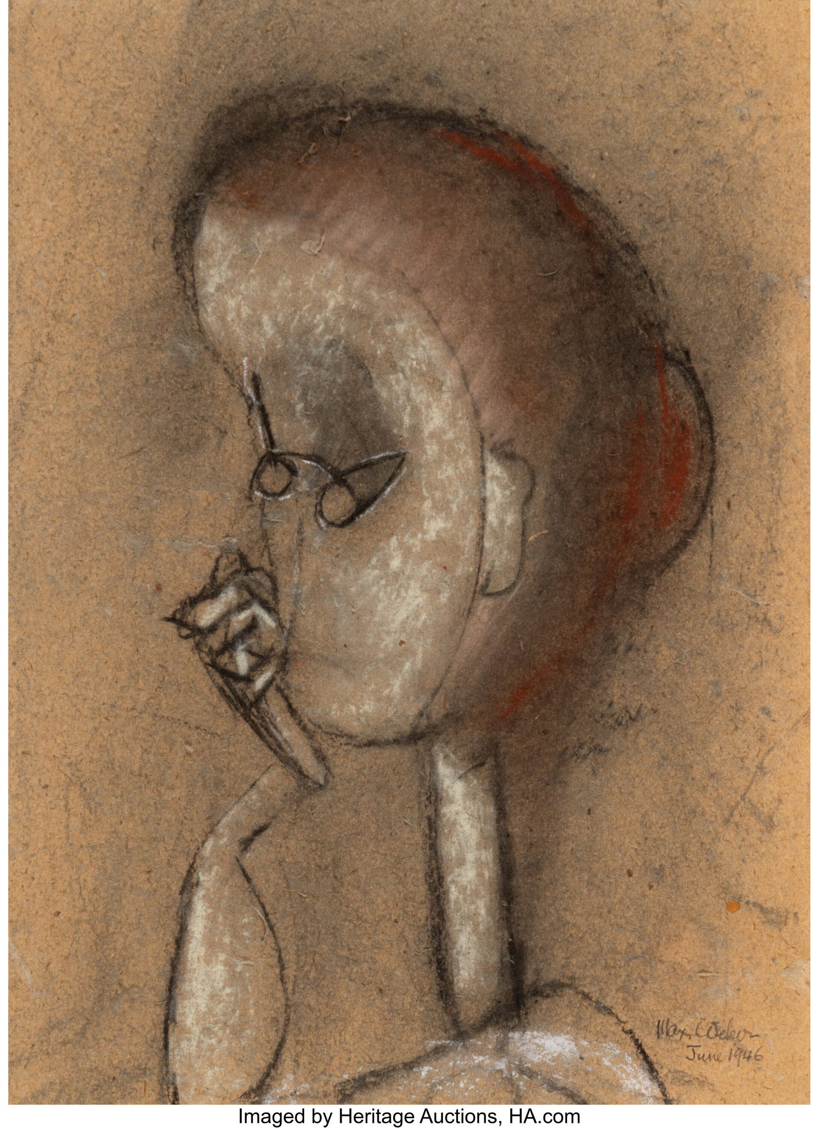 Max Weber (American, 1881-1961) Head, 1946 Paste: Max Weber (American, 1881-1961) Head, 1946 Pastel on paper 14-1/2 x 10 inches (36.8 x 25.4 cm) (sheet) Signed and dated lower right: M