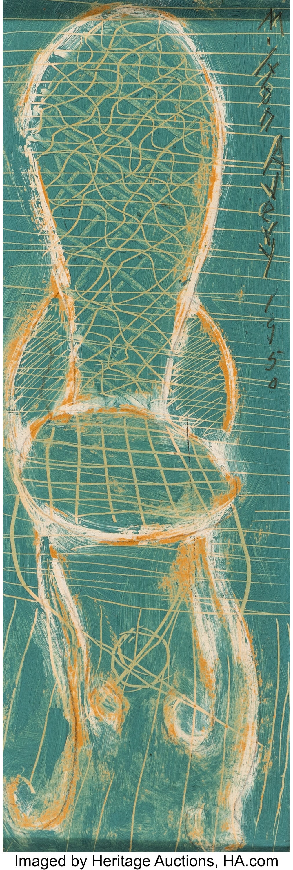 Milton Avery (American, 1885-1965) Iron Chair, 1: Milton Avery (American, 1885-1965) Iron Chair, 1950 Oil on board 11-1/2 x 4-1/8 inches (29.2 x 10.5 cm) Signed and dated upper right: Milton