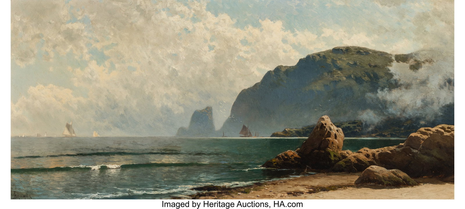 Alfred Thompson Bricher (American, 1837-1908) Co: Alfred Thompson Bricher (American, 1837-1908) Coastal Scene Oil on canvas 15 x 30 inches (38.1 x 76.2 cm) Signed lower left with conjoined initials: A T &
