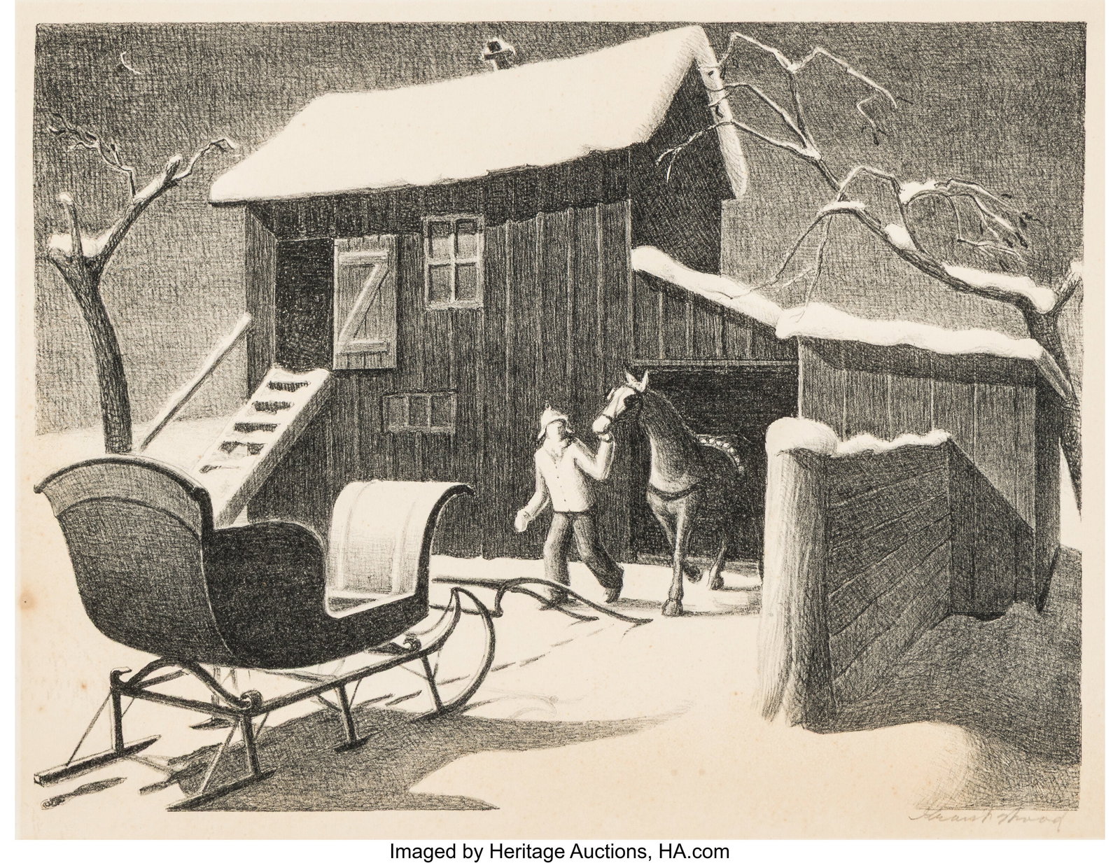 Grant Wood (American, 1891-1942) December Aftern: Grant Wood (American, 1891-1942) December Afternoon, 1940 Lithograph on wove paper 12-1/2 x 16 inches (31.8 x 40.6 cm) (sheet) Signed in pen
