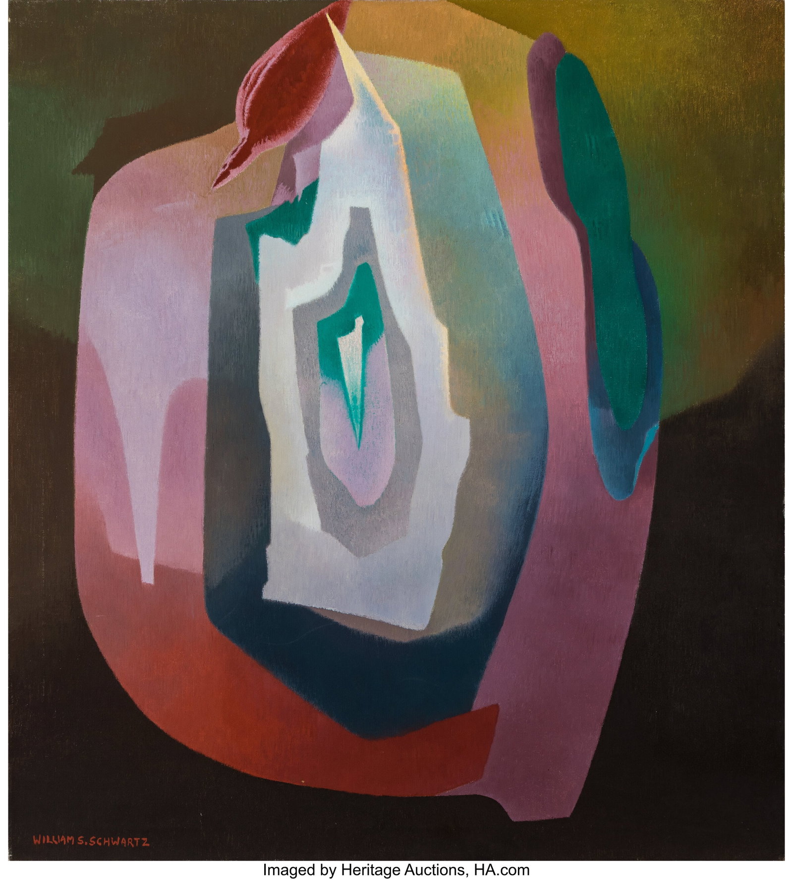 William S. Schwartz (American, 1896-1977) Pendul: William S. Schwartz (American, 1896-1977) Pendulum of Time, 1963 Oil on canvas 40 x 36 inches (101.6 x 91.4 cm) Signed lower left: William S&