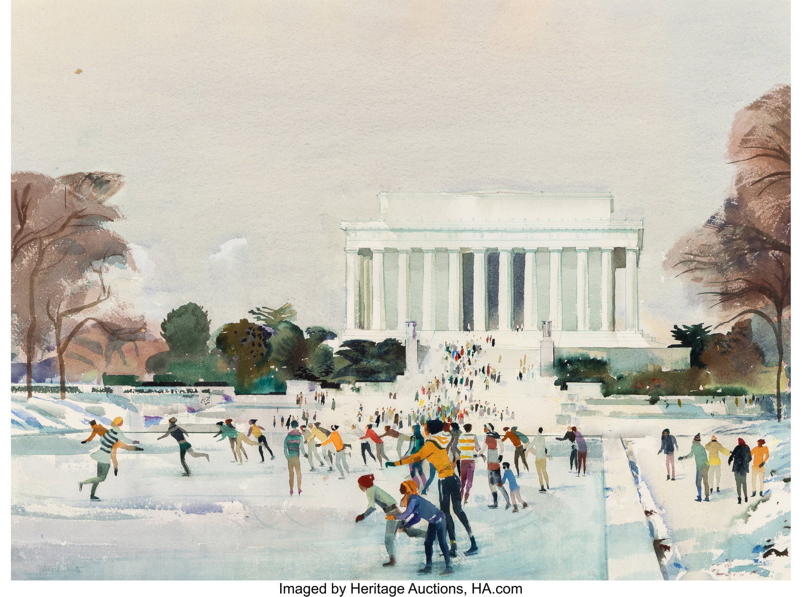 Millard Sheets (American, 1907-1989) Winter - Li: Millard Sheets (American, 1907-1989) Winter - Lincoln Memorial, Washington, D.C., 1966 Watercolor on paper 21-7/8 x 30 inches (55.6 x 76