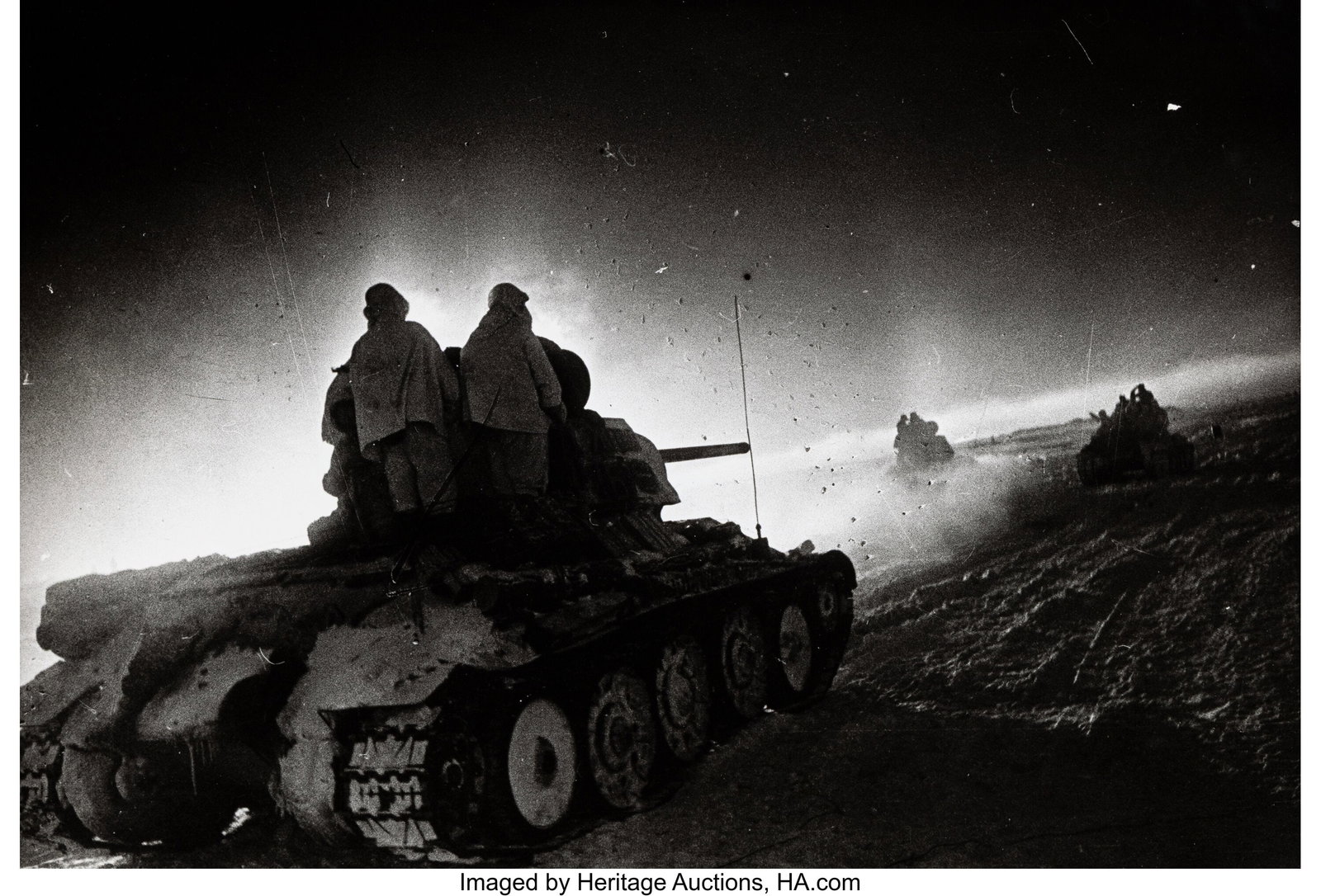 Aleksandr Ustinov (Russian, 1909-1995) Tank Assa: Aleksandr Ustinov (Russian, 1909-1995) Tank Assault, South-western Front, 1940s Oversized gelatin silver print, printed later 16-1/8 x 23-1/2 inches (41&