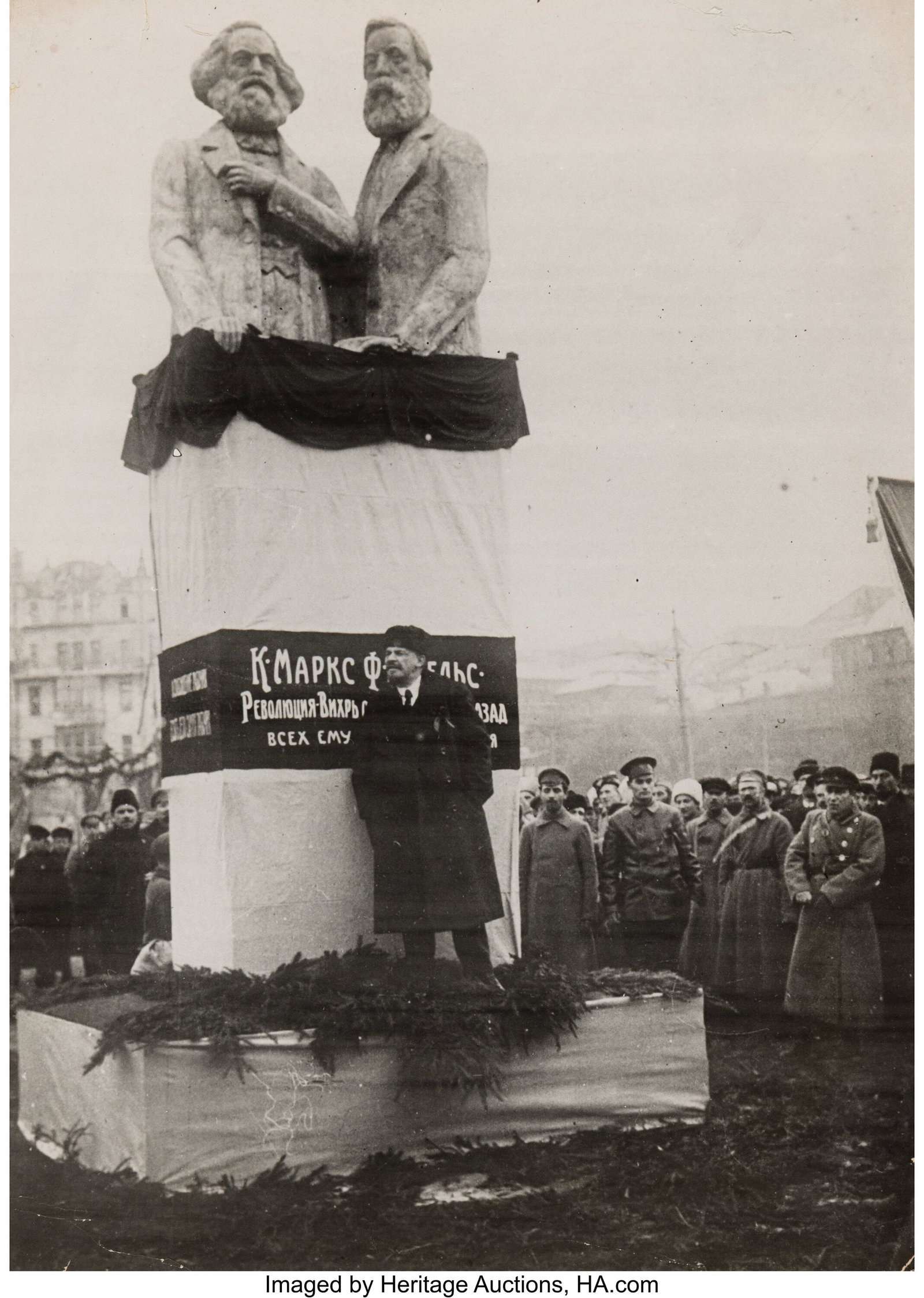 Anonymous (20th Century) Vladimir Lenin Unveils : Anonymous (20th Century) Vladimir Lenin Unveils the Temporary Monument of Karl Marx and Friedrich Engels, Moscow; Untitled (Winter Landscape (2 works), 1918&s