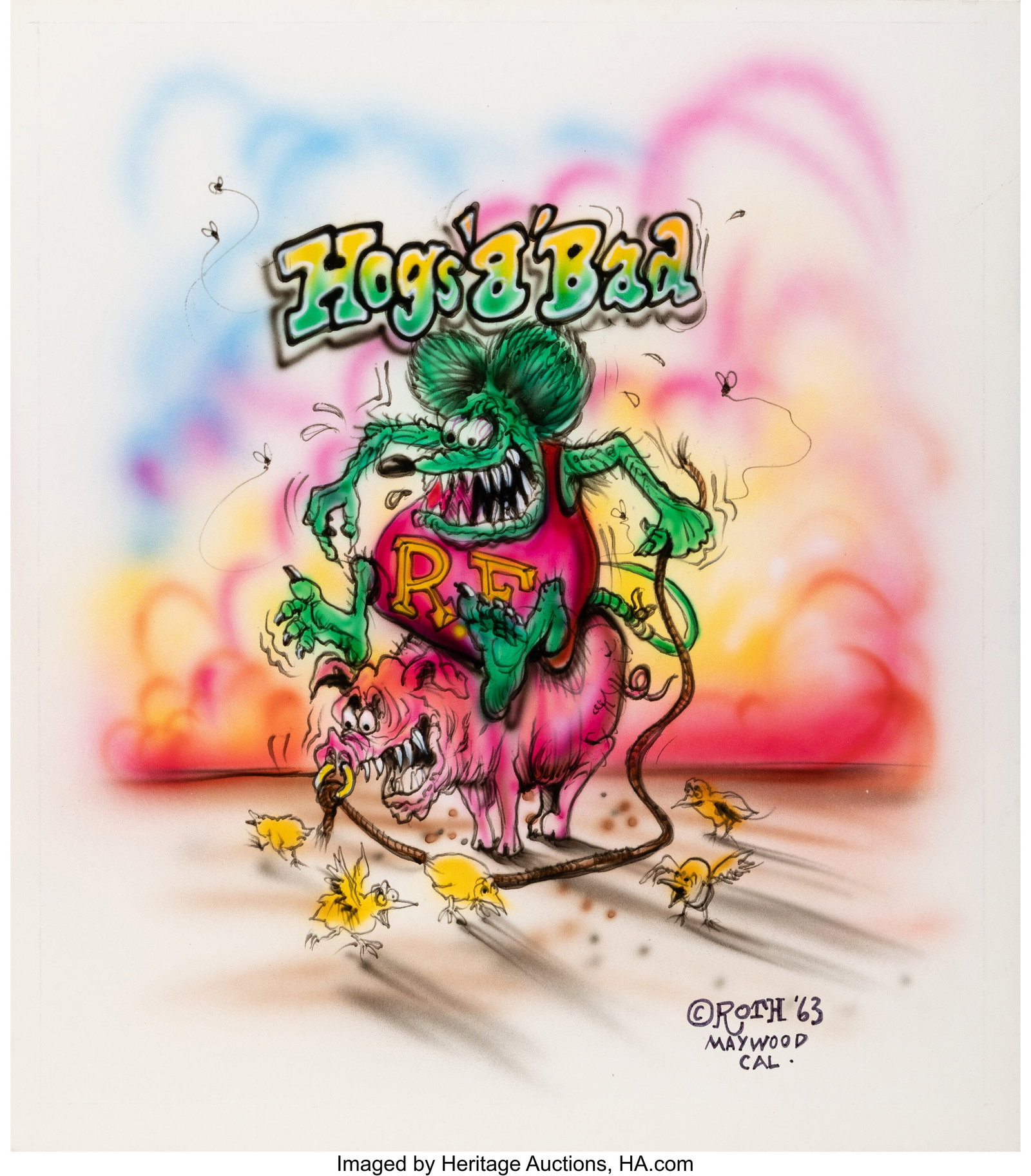 Ed "Big Daddy" Roth (1932-2001) Hogs'a'Bad, 1963: Ed "Big Daddy" Roth (1932-2001) Hogs'a'Bad, 1963 Airbrush and ink on illustration board 16 x 14 inches (40.6 x 35.6 cm) (board) Signed and dated to lo
