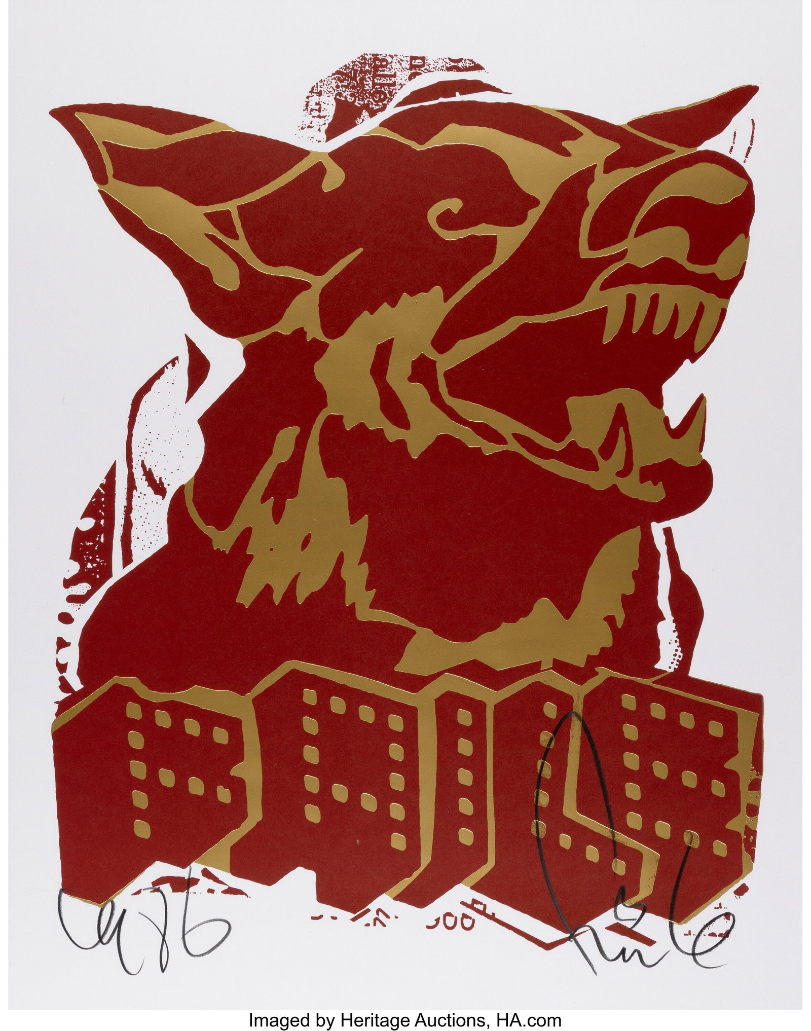 FAILE (b. 1975) FAILE Dog (Red/Gold), 2018 Offse (1 of 2)