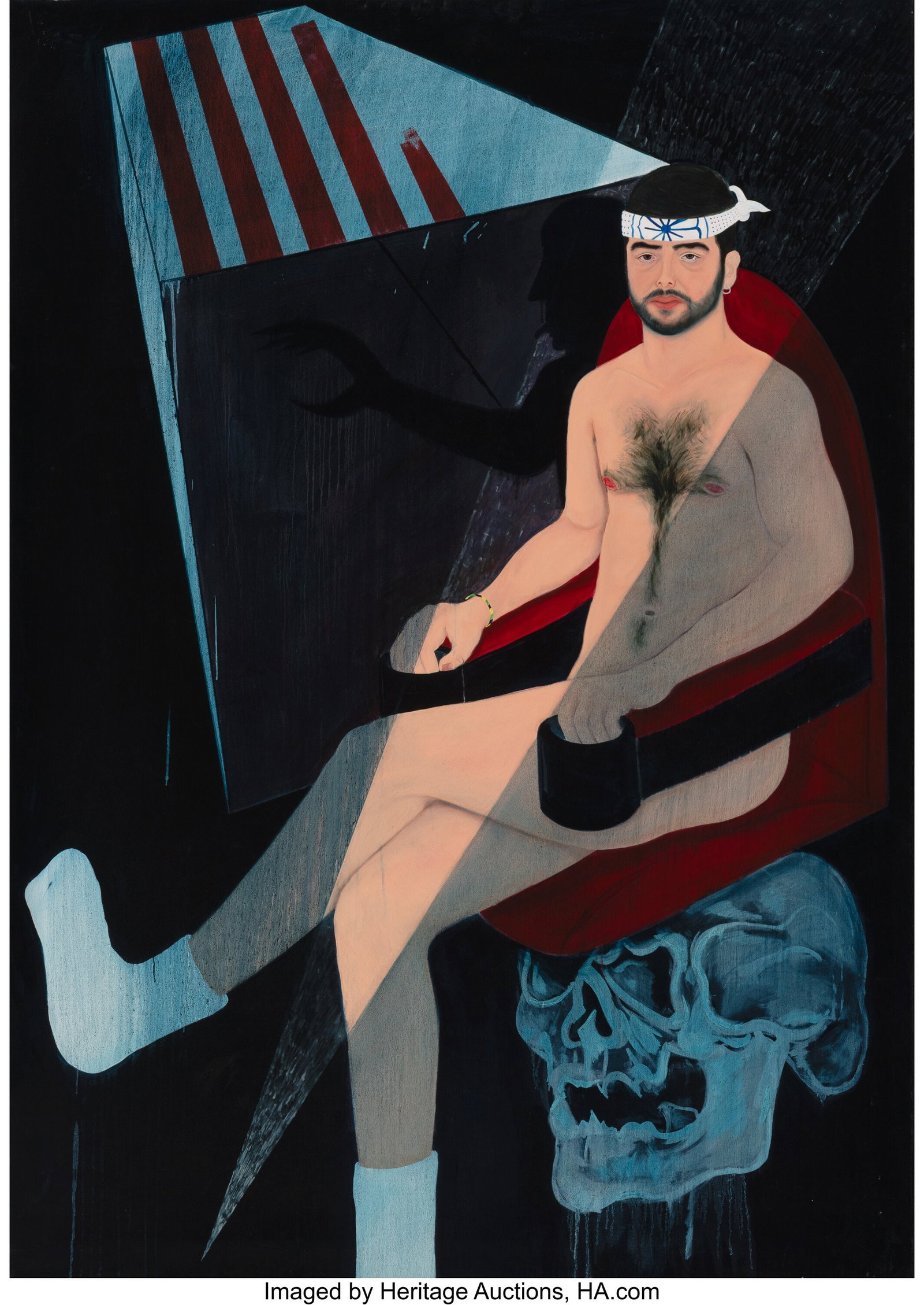 Glen Pudvine (b. 1989) The Frivolous Distraction: Glen Pudvine (b. 1989) The Frivolous Distractions Of Life, 2016 Oil on canvas 74-3/4 x 53-1/4 inches (189.9 x 135.3 cm) Signed, titled&comm