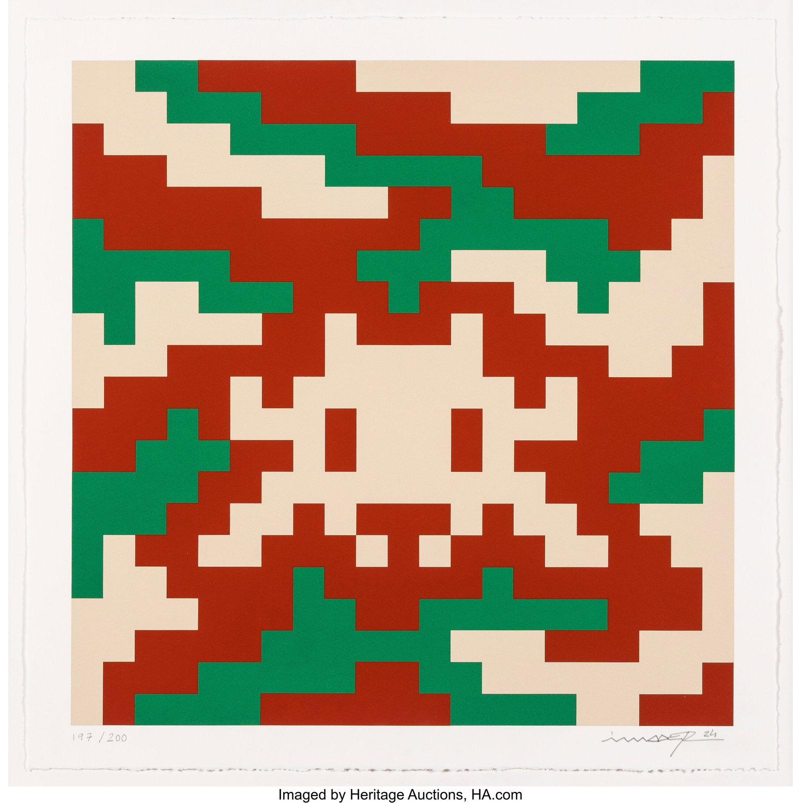 Invader (b. 1969) CAMO S-3C-M1, 2024 Screenprint: Invader (b. 1969) CAMO S-3C-M1, 2024 Screenprint in colors on Somerset Satin Cotton paper 16-1/2 x 16-1/2 inches (42 x 42 cm) (sheet) Ed. 197&