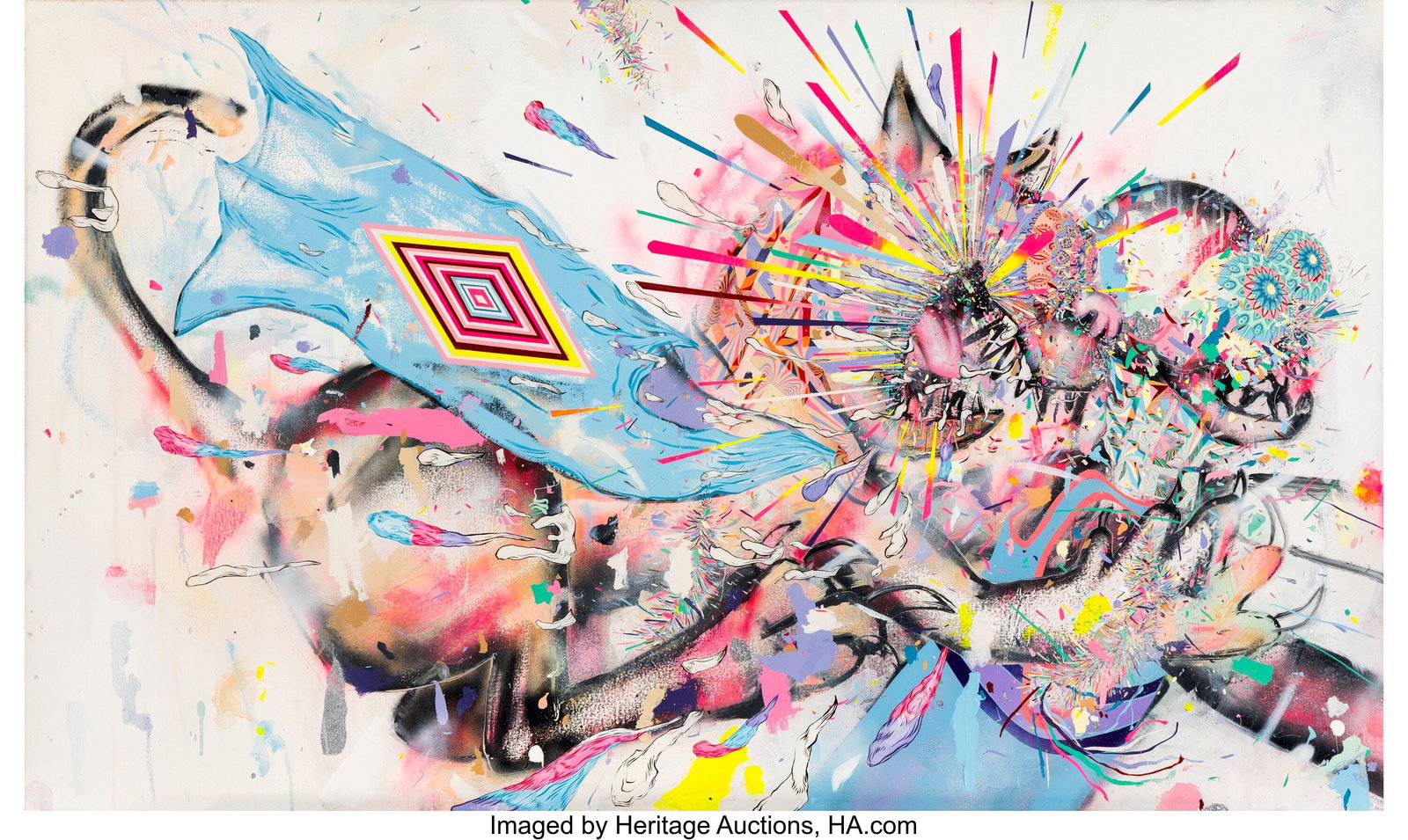 Kelsey Brookes (b. 1978) Anxiety Sufferer, 2010 : Kelsey Brookes (b. 1978) Anxiety Sufferer, 2010 Enamel, acrylic, and glitter on canvas 36 x 60 inches (91.4 x 152.4 cm) Signed, titled&