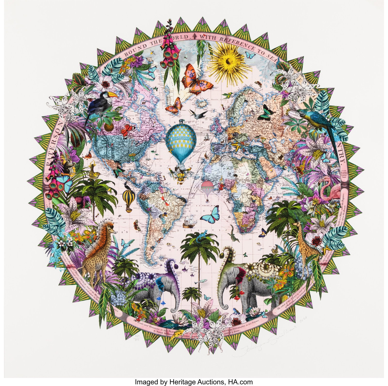 Kristjana Williams (b. 1974) Ceylon Circular Ele: Kristjana Williams (b. 1974) Ceylon Circular Elephants Palm Dusk, 2020 Giclée print on Matt Smooth Fine Art cotton paper 31-1/2 x 31-1/2 inches (80.0 